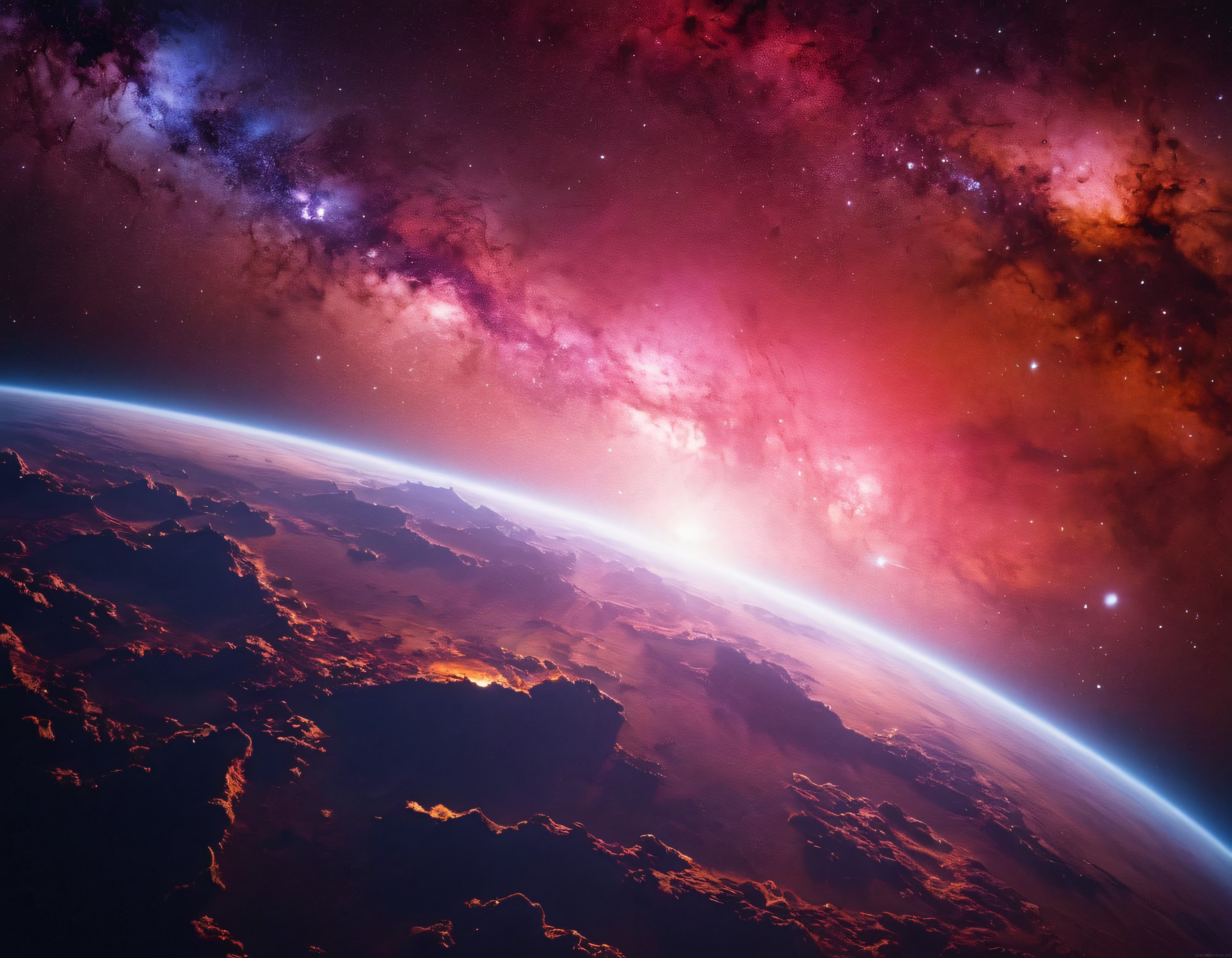 Dünya'nın Uzay Kenarından Renkli Nebula ve Yıldızlarla Büyüleyici Manzarası