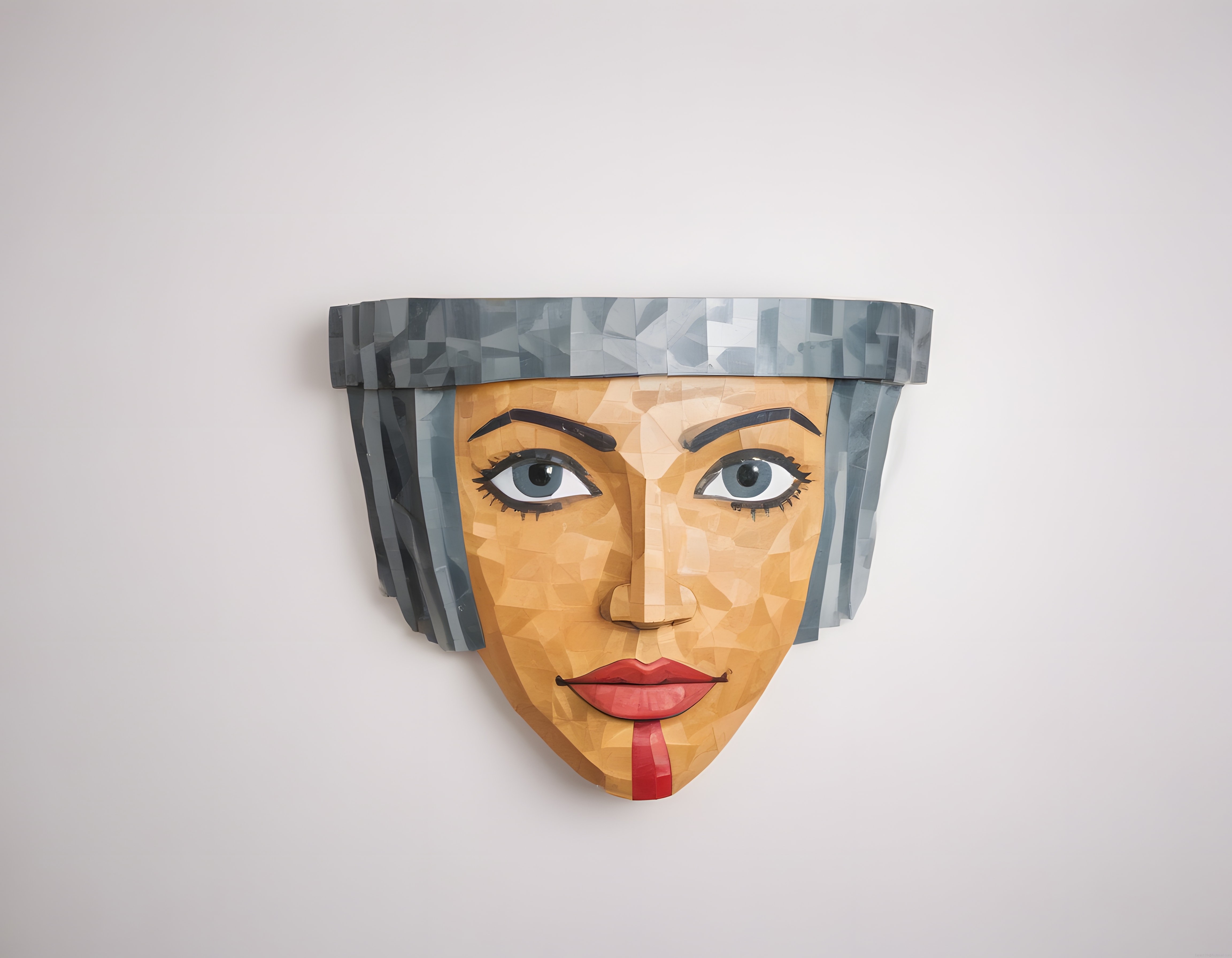 Düşük Poligon Geometrik Kadın Yüzü Duvar Maskesi ve Modern Sanat Eseri