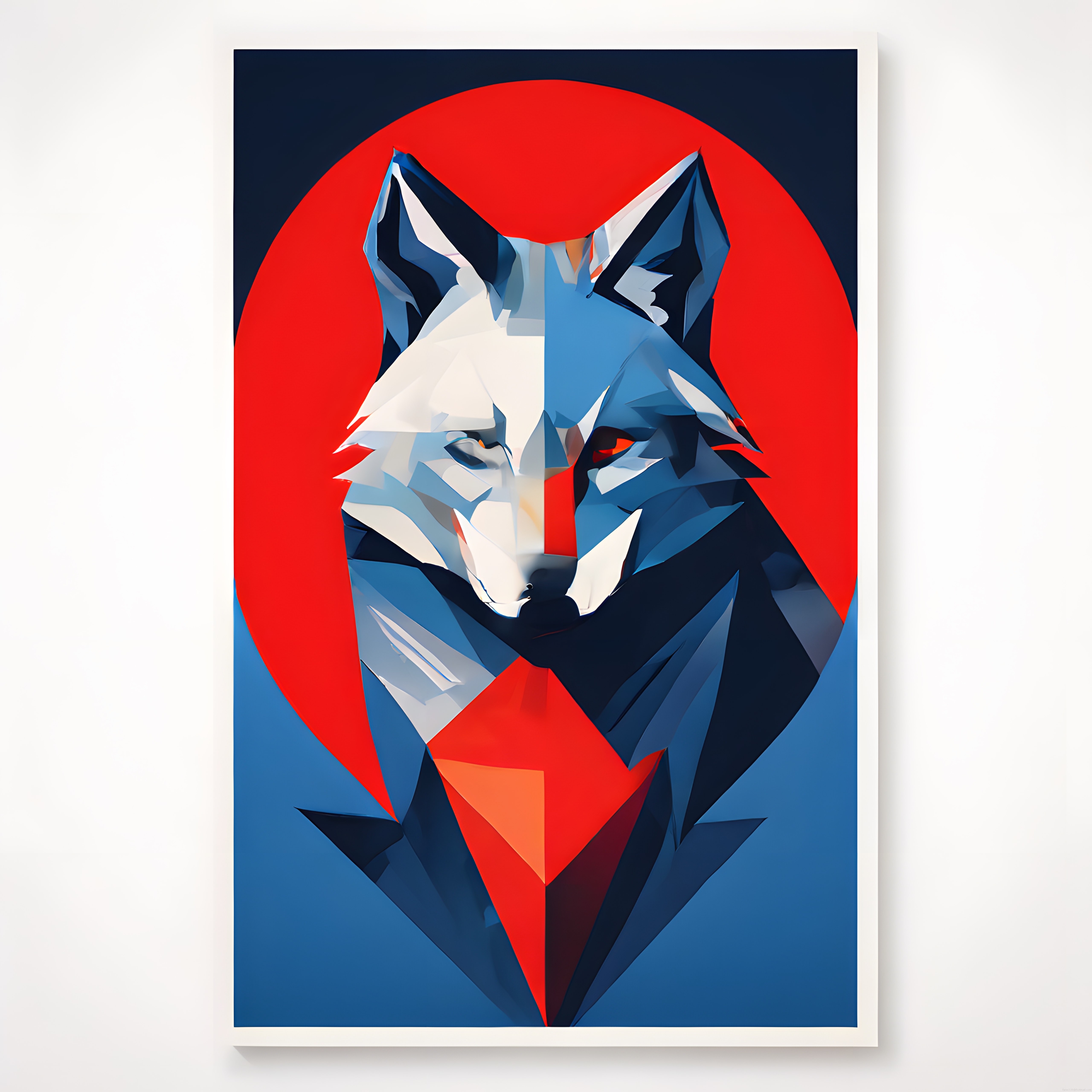 Duvarda Asılı Geometrik Kurt Poster Tasarımı ve Modern Dijital Sanat Eseri