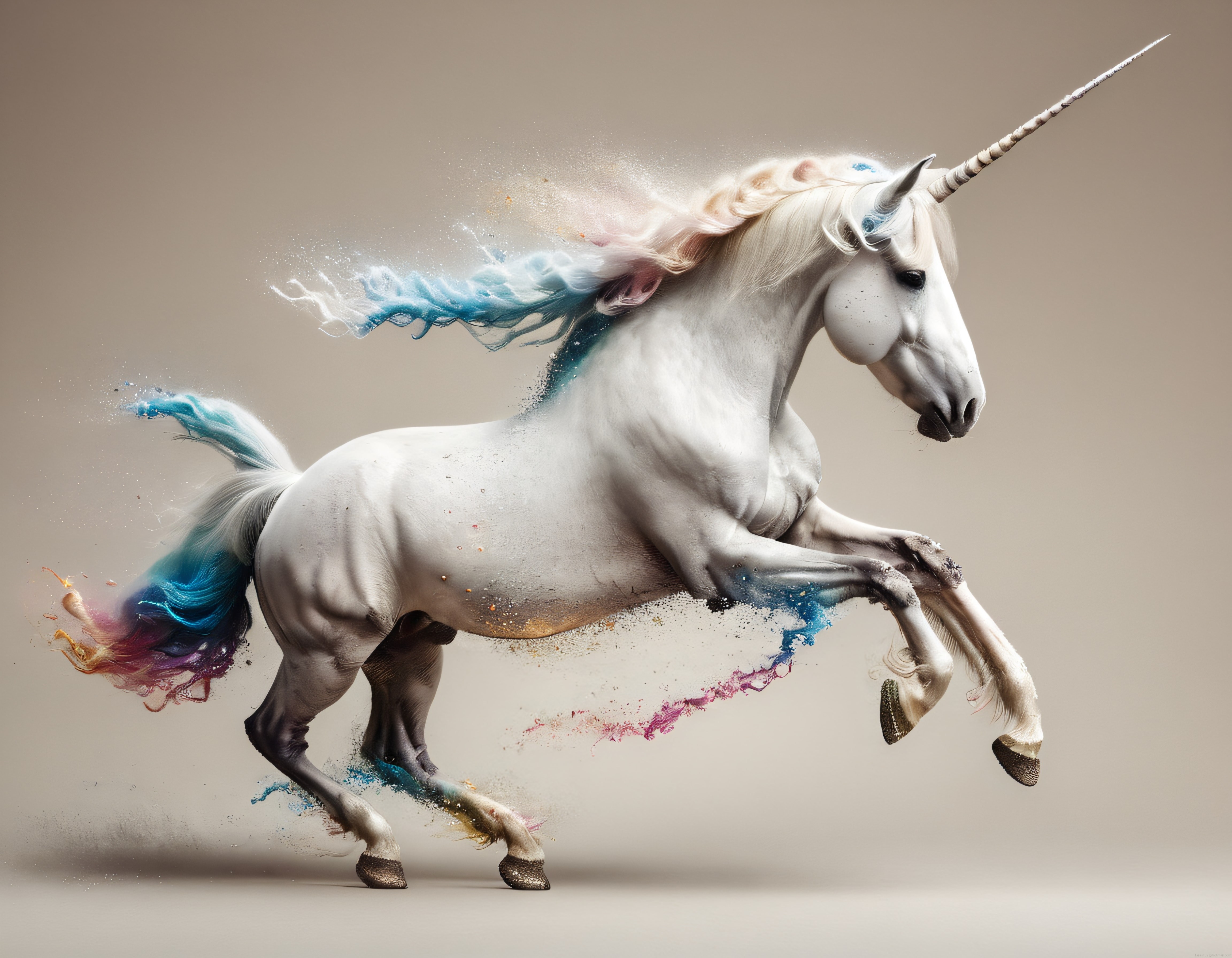 Efsanevi Beyaz Unicorn Dijital Sanat: Gökkuşağı Partikülleriyle Büyülü An