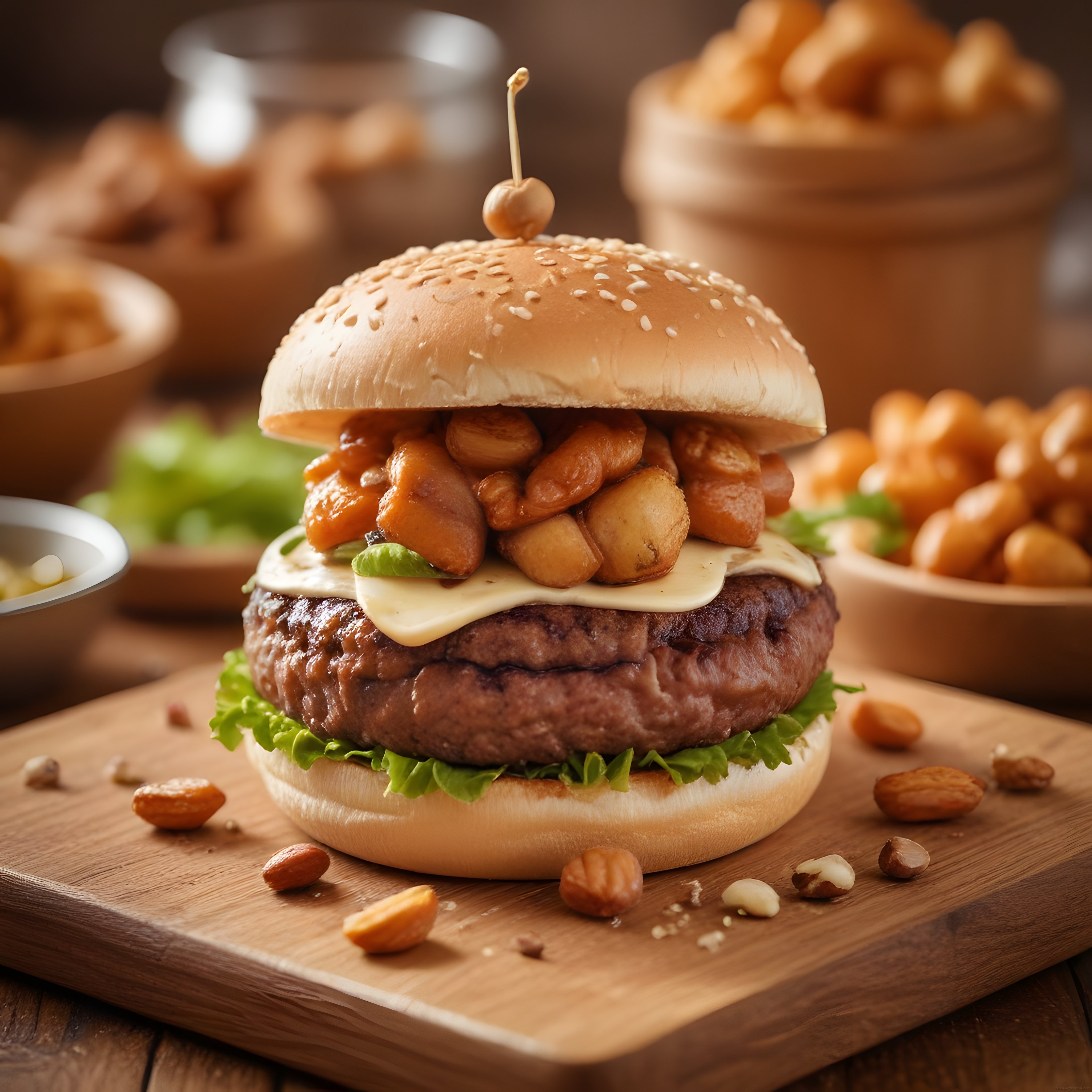 Efsanevi Kuruyemişli Gourmet Burger ve Kızarmış Patates Sunumu