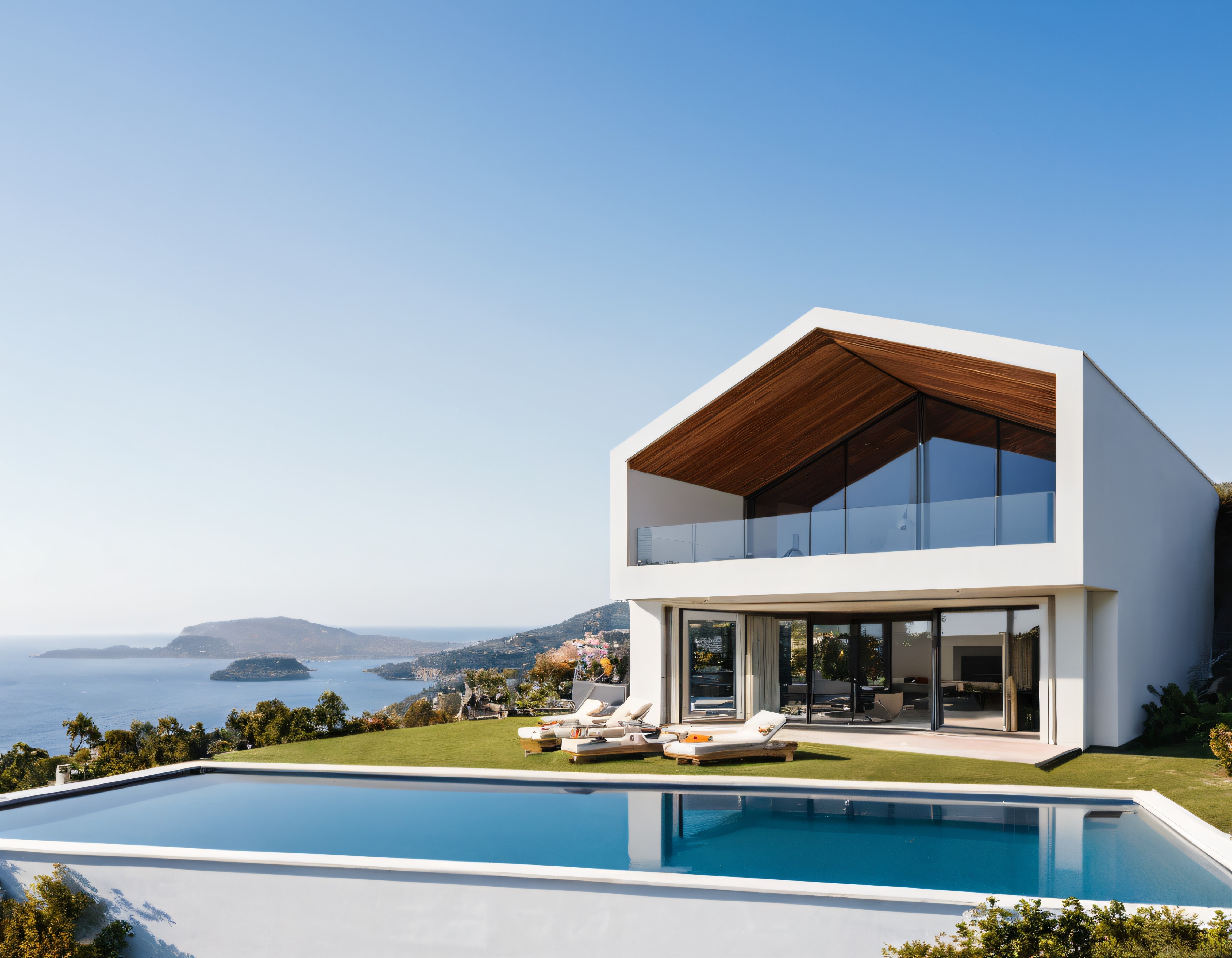 Ege Kıyılarında Cam ve Ahşap Detaylı Modern Villa ile Sonsuzluk Havuzu Manzarası