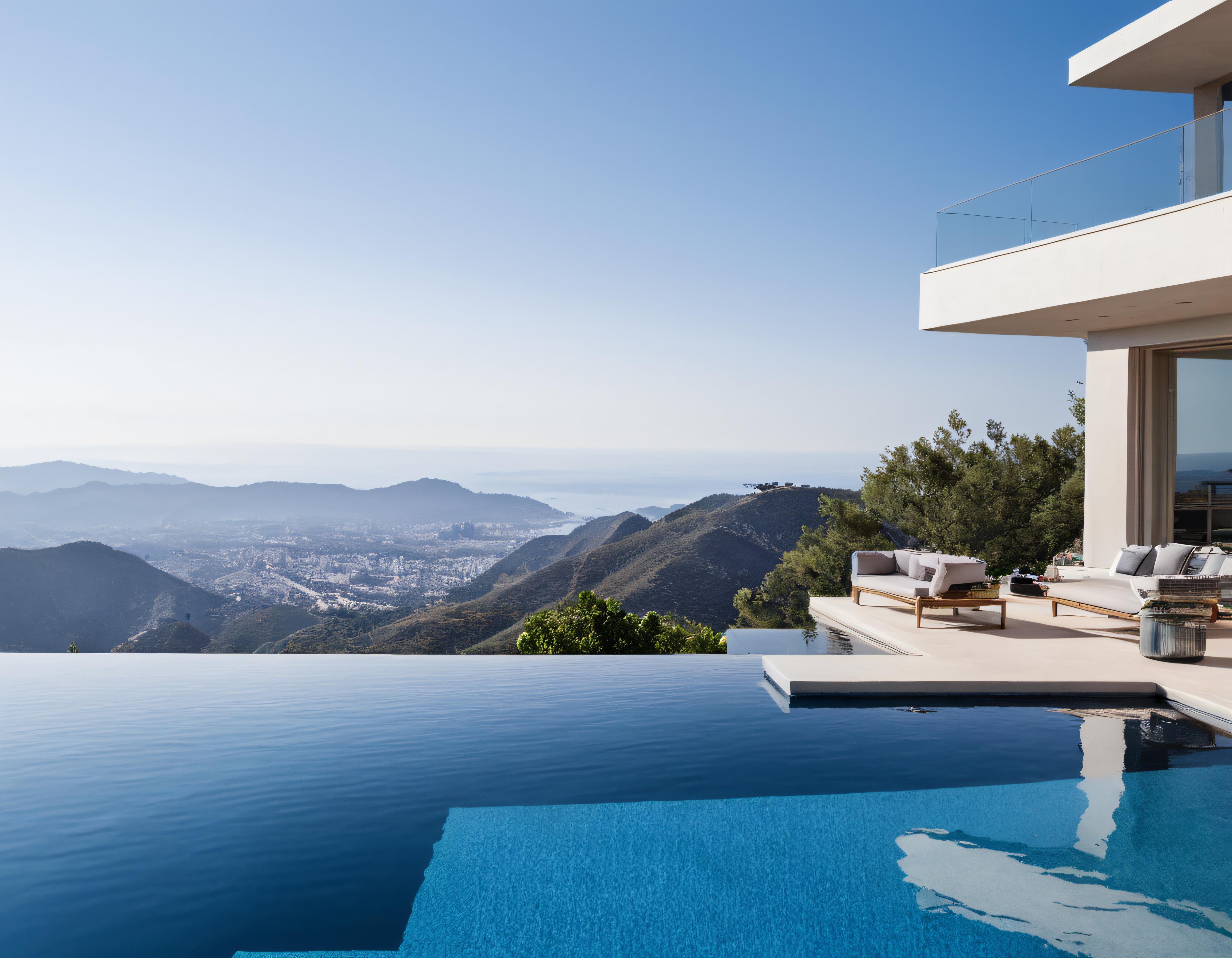 Ege manzaralı lüks villanın sonsuzluk havuzunda huzur dolu bir tatil anı