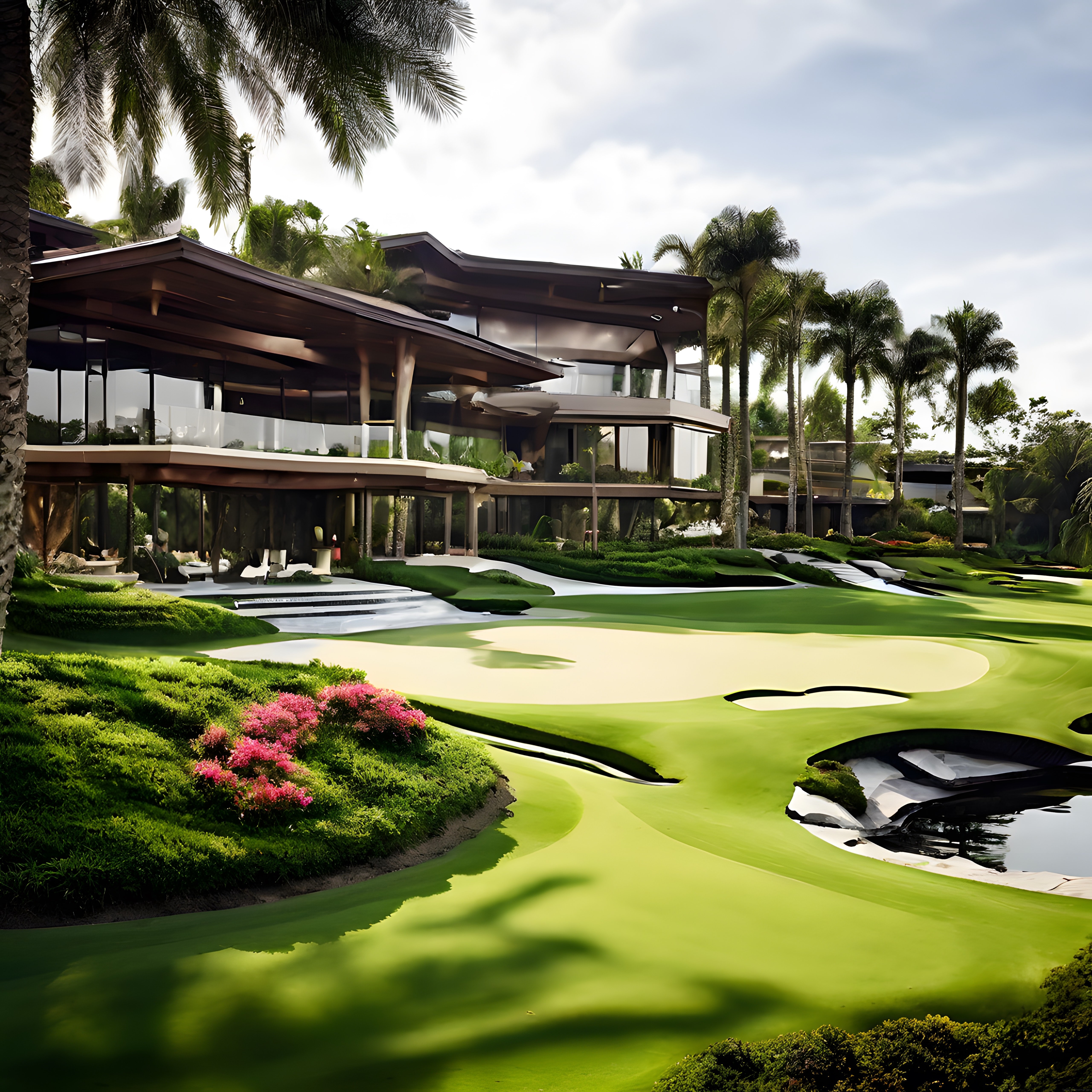 Egzotik Bahçe ve Palmiyeler Arasında Modern Lüks Villa ile Özel Golf Sahası