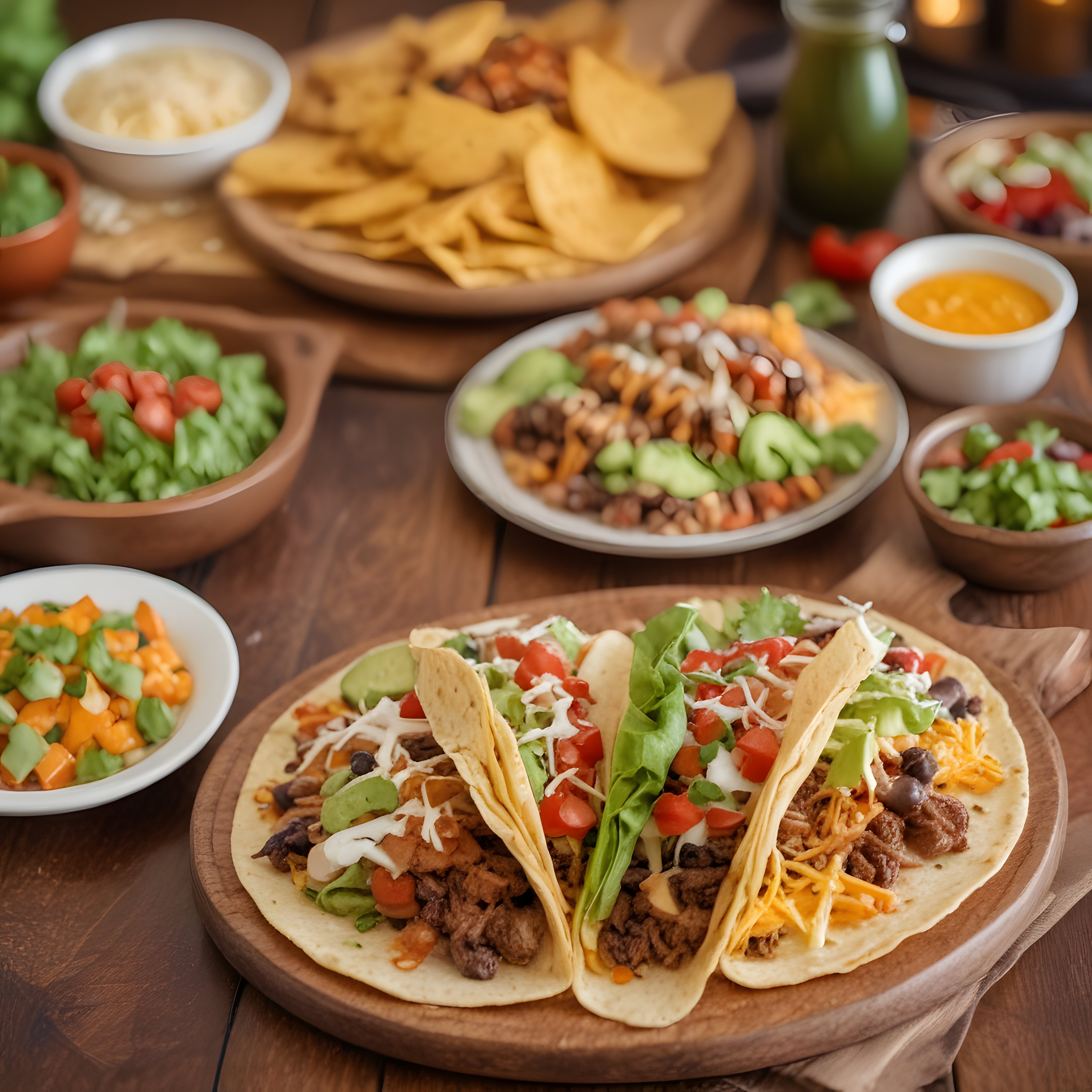 Egzotik Meksika Lezzetleri: Taco, Nachos ve Taze Soslarla Renkli Sofra Sunumu