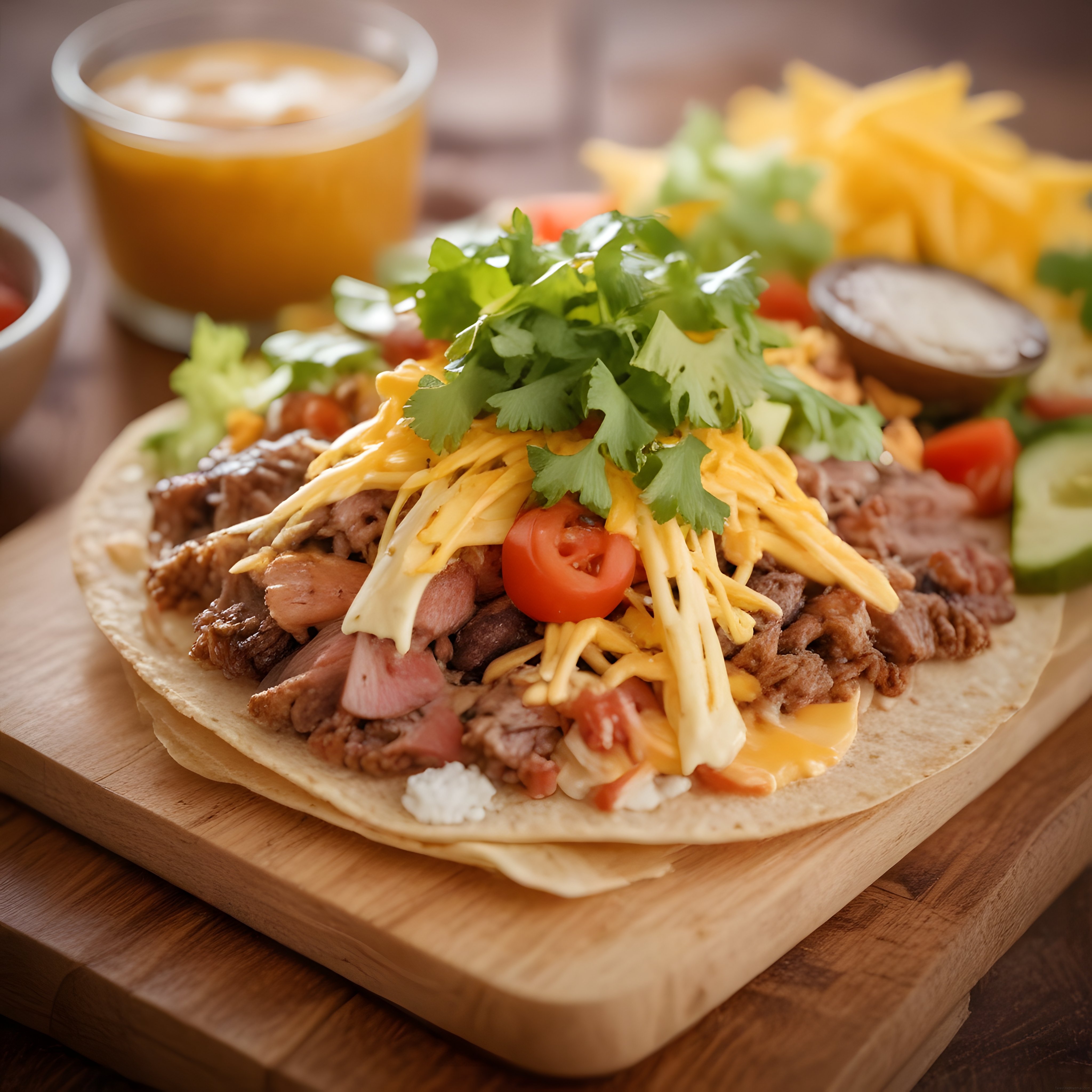 Egzotik Meksika Tacosu: Kişniş ve Cheddar Peyniriyle Dolu Etli Tortilla Sunumu