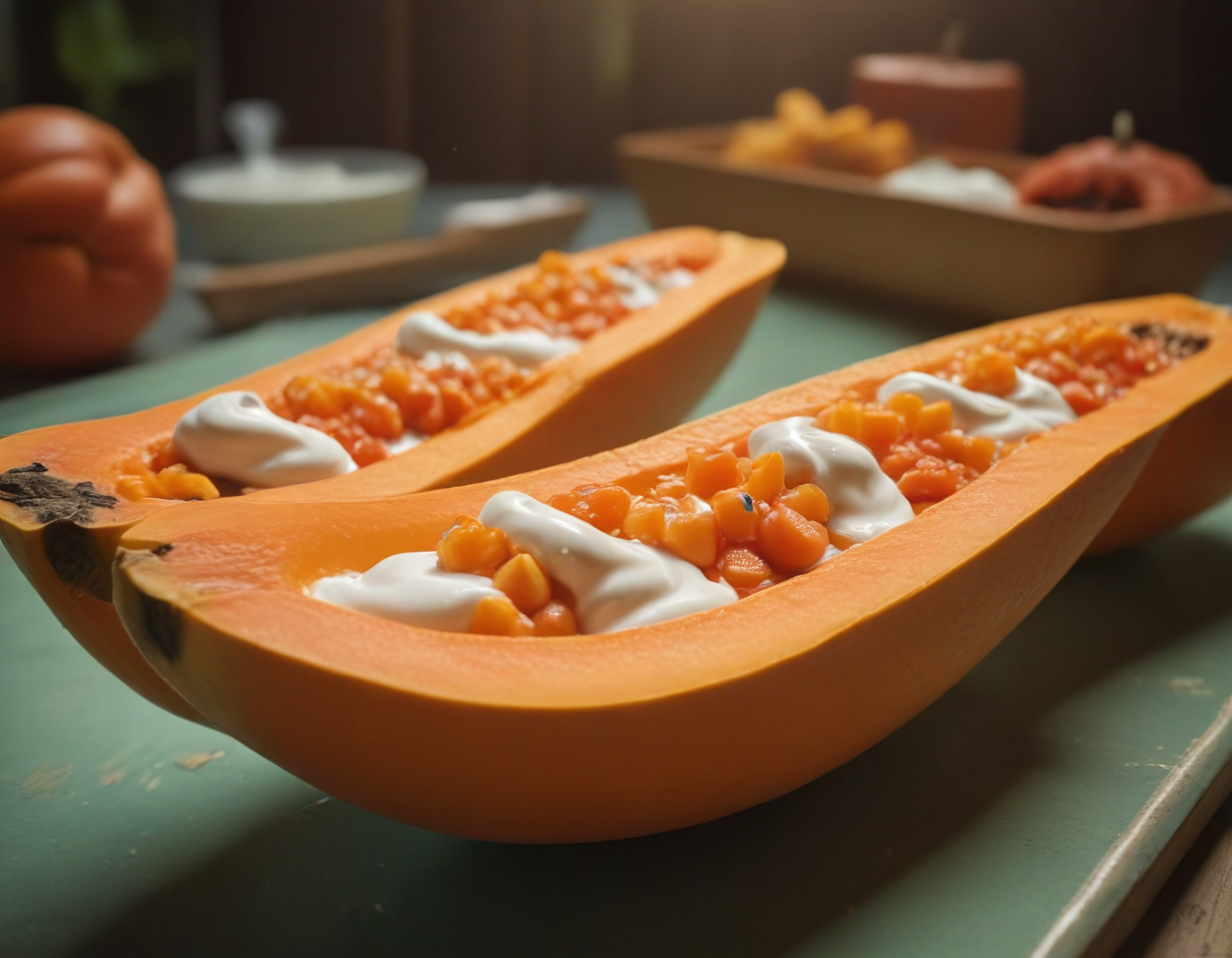 Egzotik Papaya Çanağında Yoğurtlu ve Meyveli Kahvaltı Tarifi