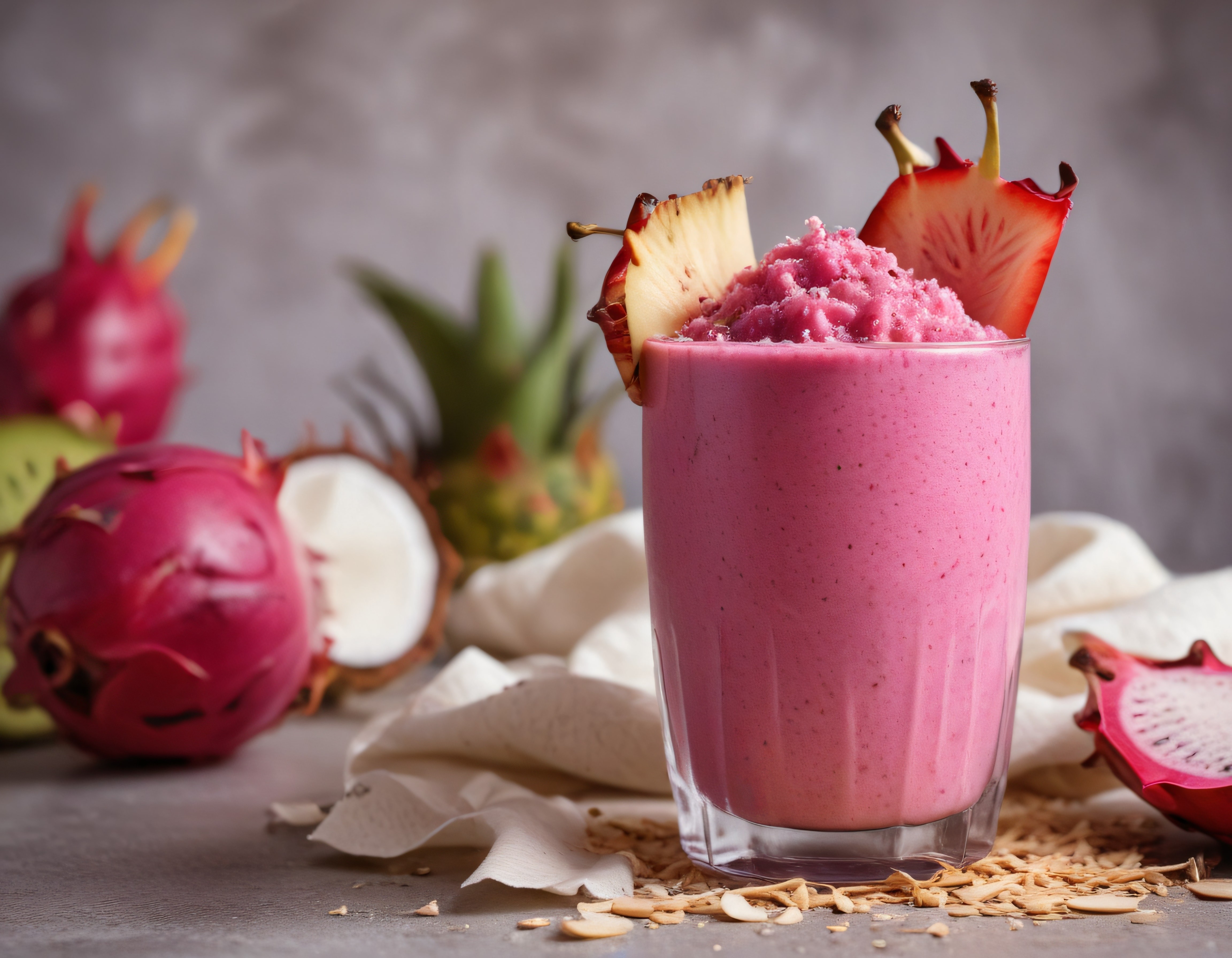 Egzotik Pembe Ejder Meyvesi Smoothie Hindistan Cevizli ve Ananaslı