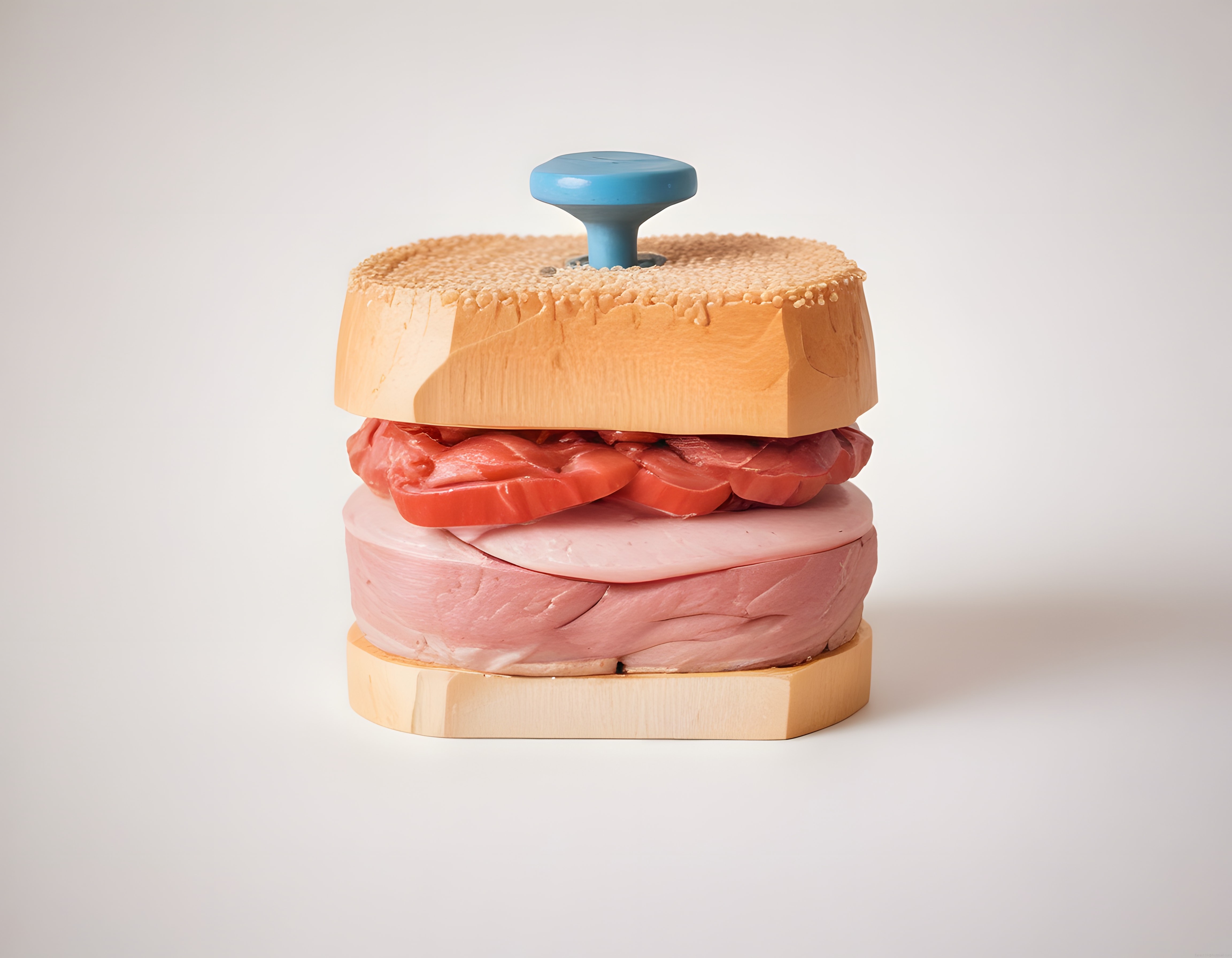 El Yapımı Hamburger Tasarımlı Ahşap Et Ezici ve Dekoratif Mutfak Aksesuarı
