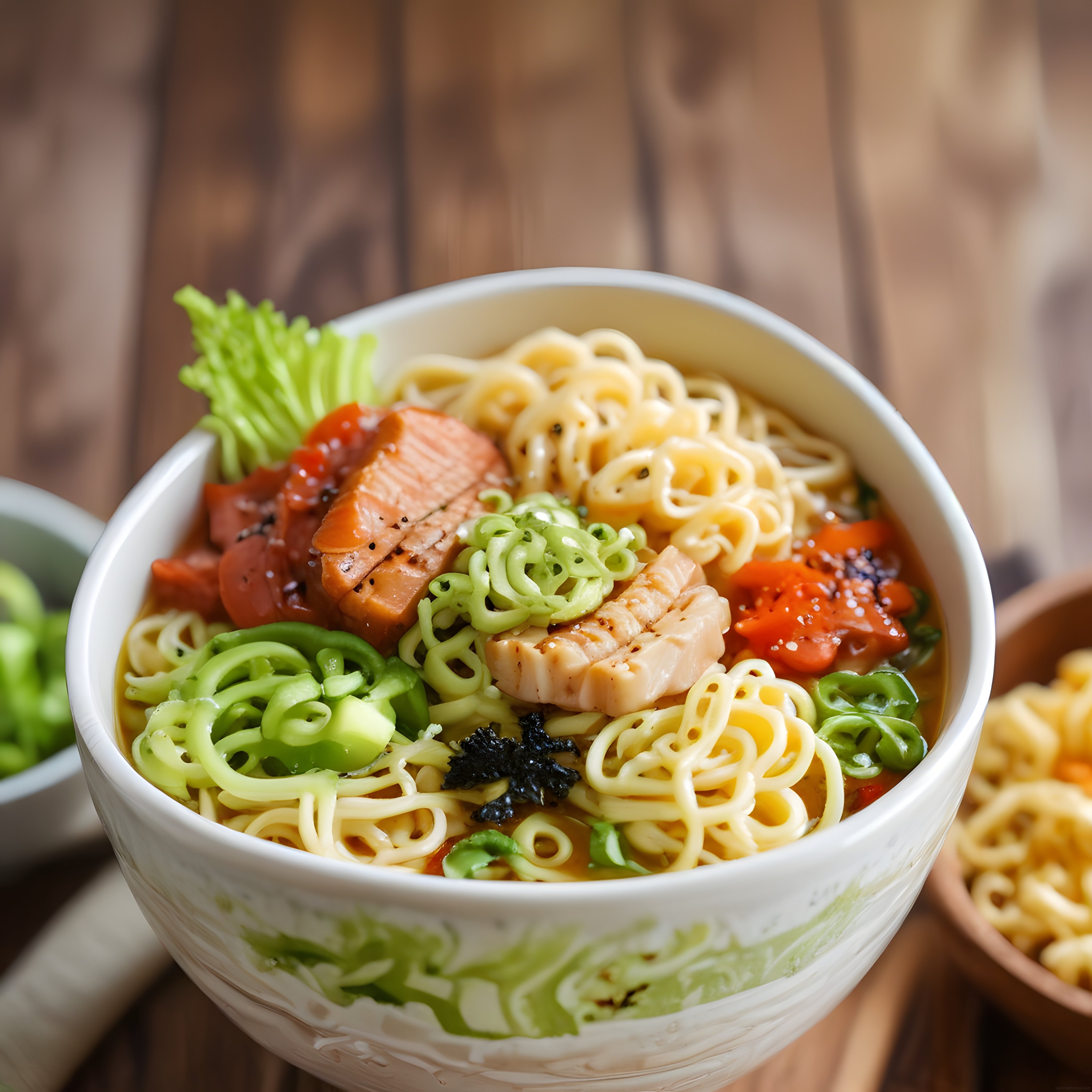El Yapımı Seramik Kasede Renkli Sebzeli ve Etli Ramen Çorbası Keyfi