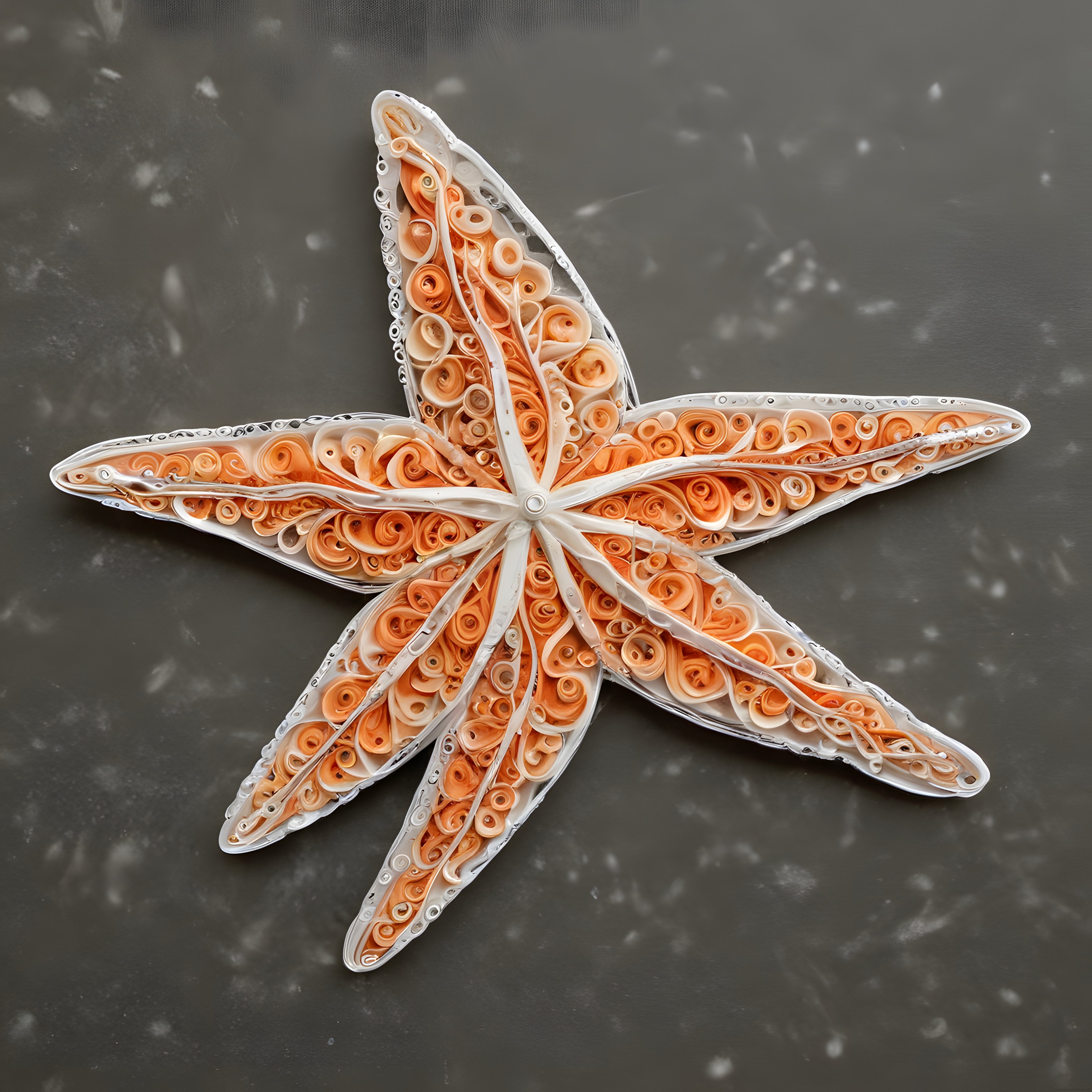 El Yapımı Turuncu Beyaz Kağıt Quilling Deniz Yıldızı Sanat Eseri