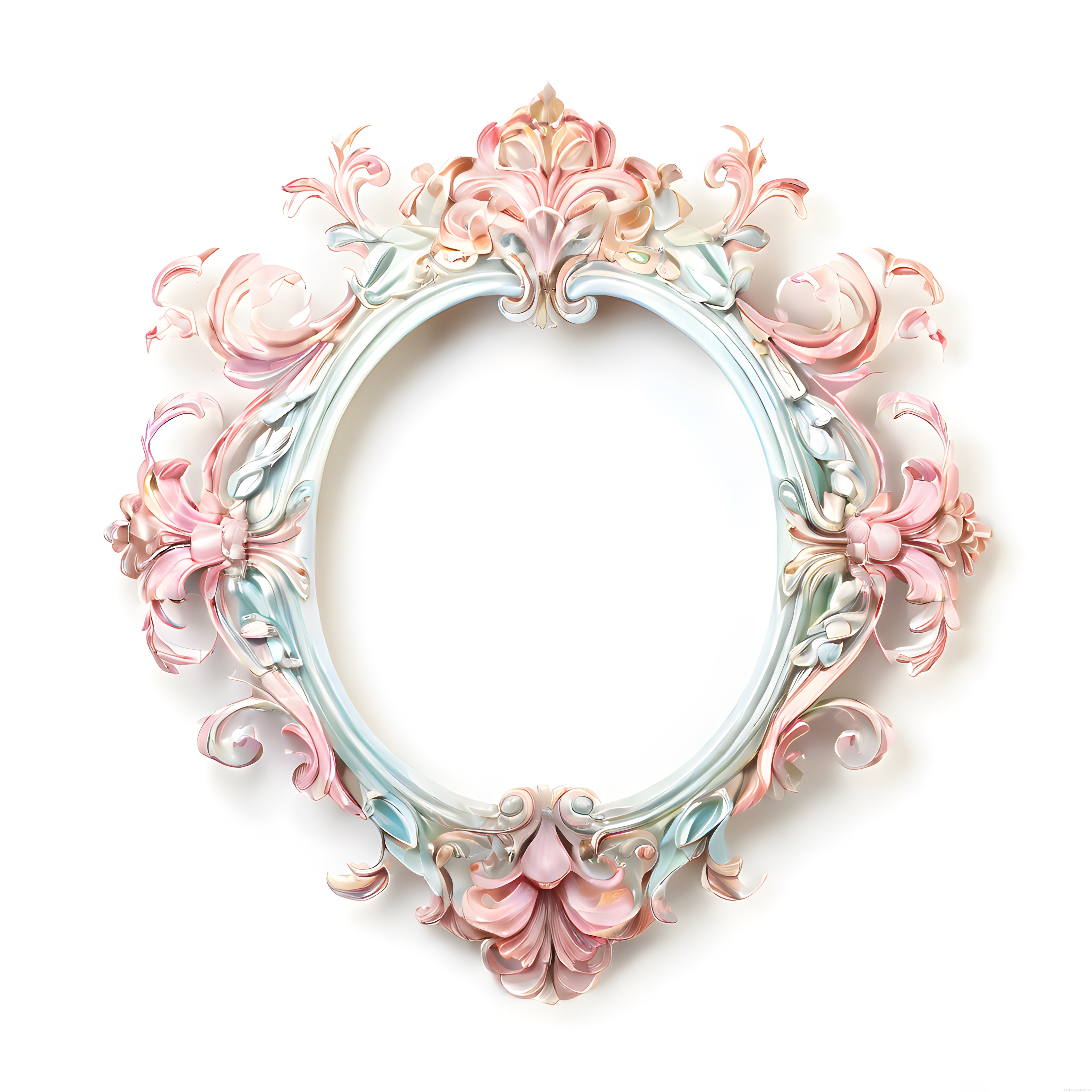 Elegan Pastel Renklerde Çiçek Desenli Barok Oval Çerçeve ve Boş İç Alan
