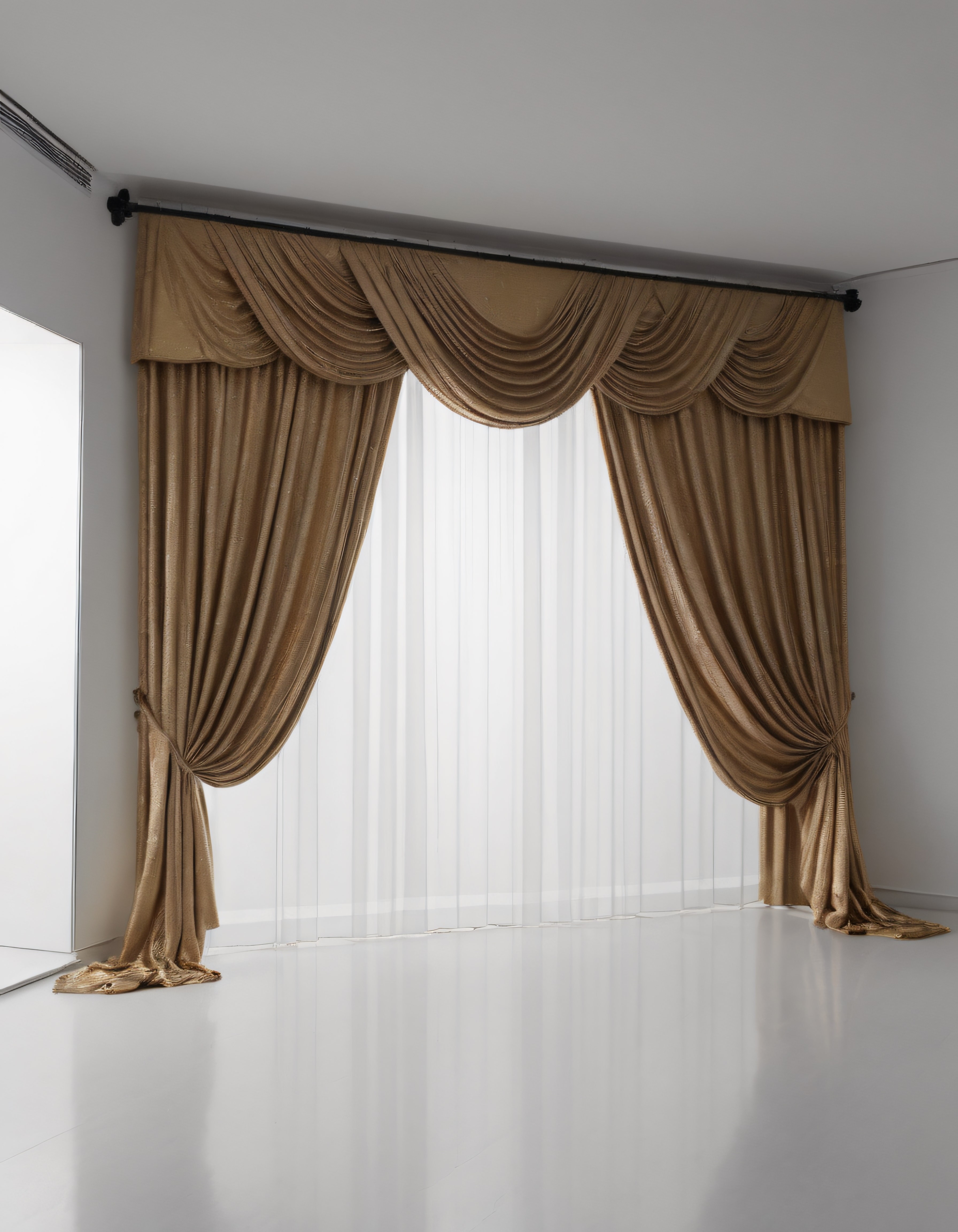 Elegant Altın Rengi Klasik Perde ile Beyaz Salon Dekorasyon Fikirleri