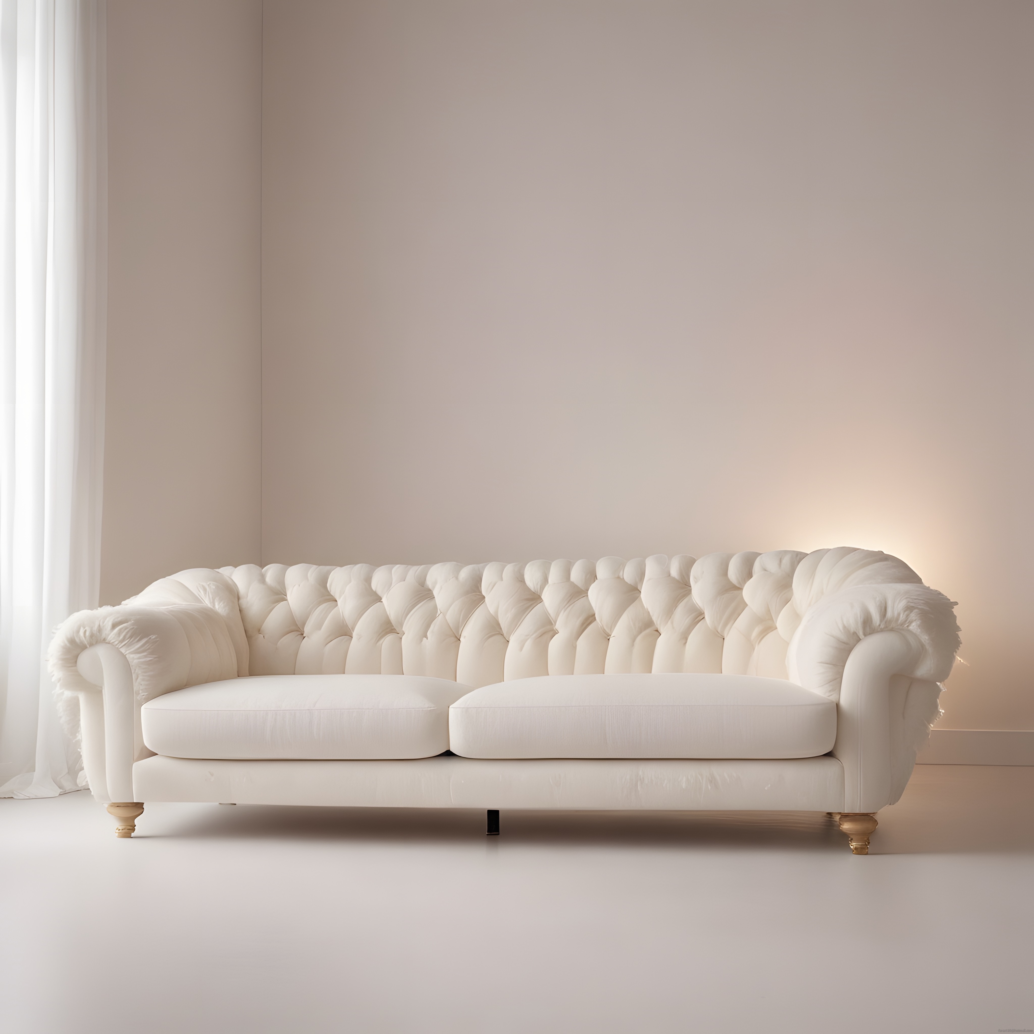 Elegant Beyaz Chesterfield Kanepe ile Minimal ve Aydınlık Salon Dekorasyonu