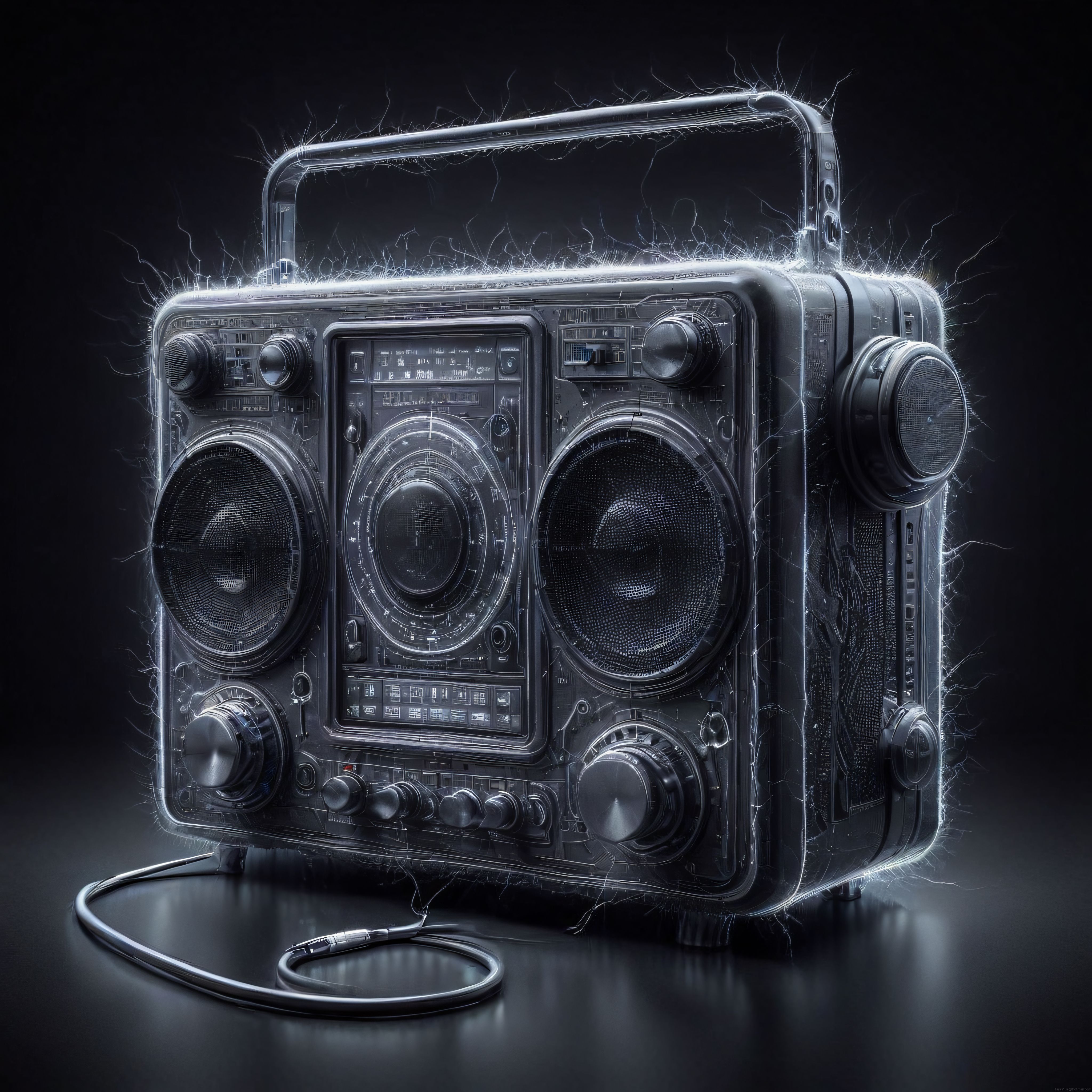 Elektrik Efektleriyle Çevrili Kristal Gibi Şeffaf Retro Radyo Kasetçalar