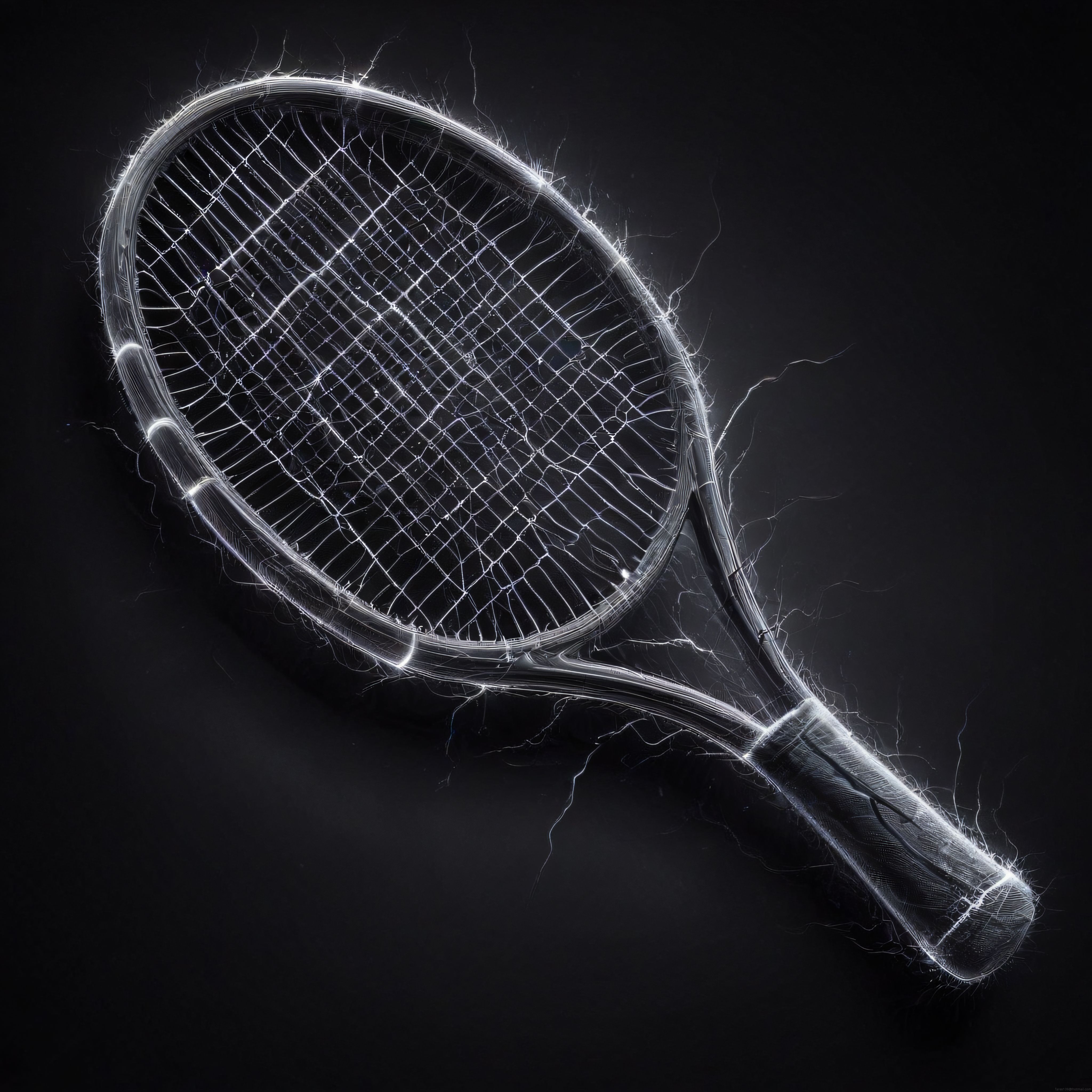 Elektrik Enerjisiyle Çizilmiş Sanatsal Tenis Raketi Dijital İllüstrasyon
