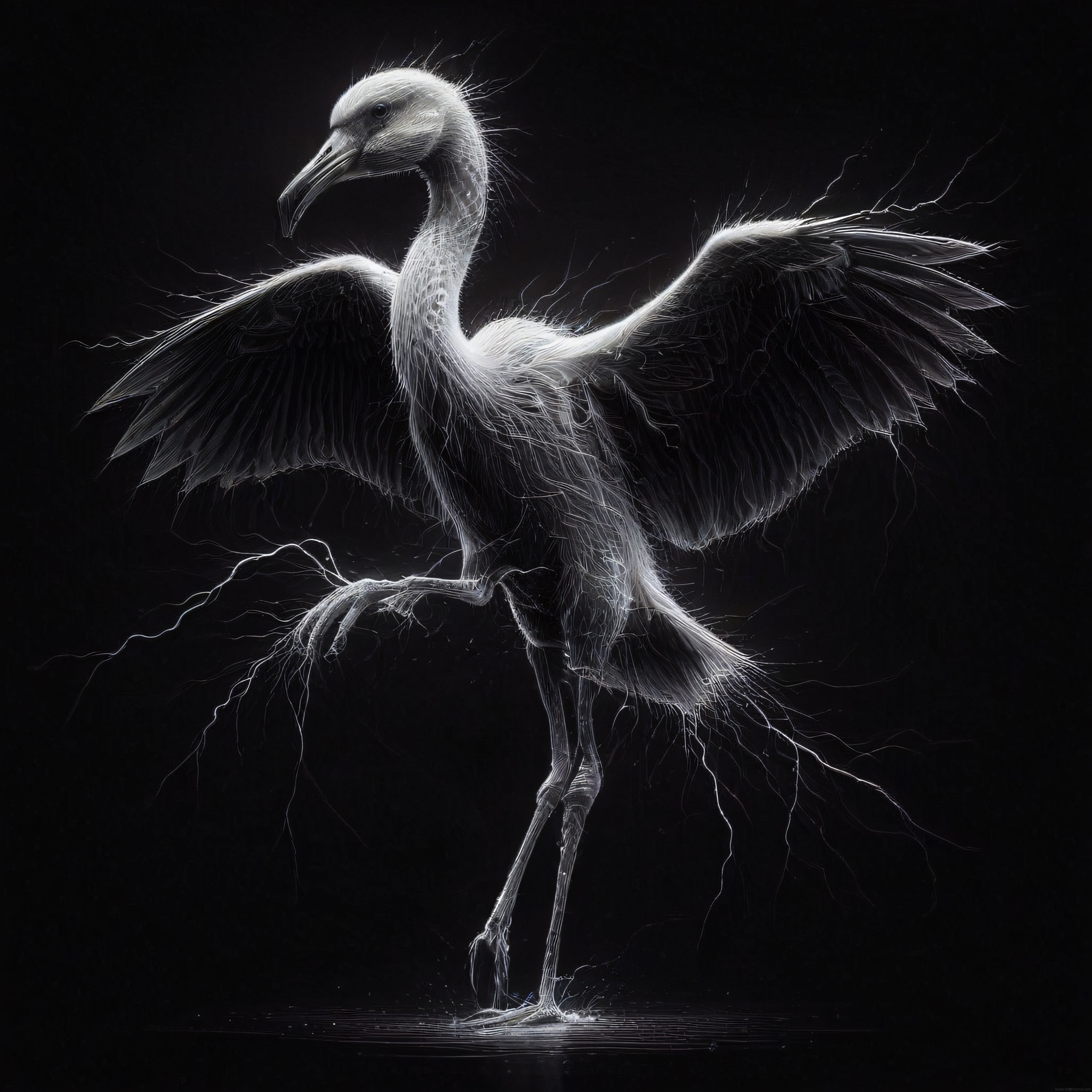 Elektrik Işıltıları ve Çizgilerle Oluşturulmuş Sanatsal Flamingo Portresi