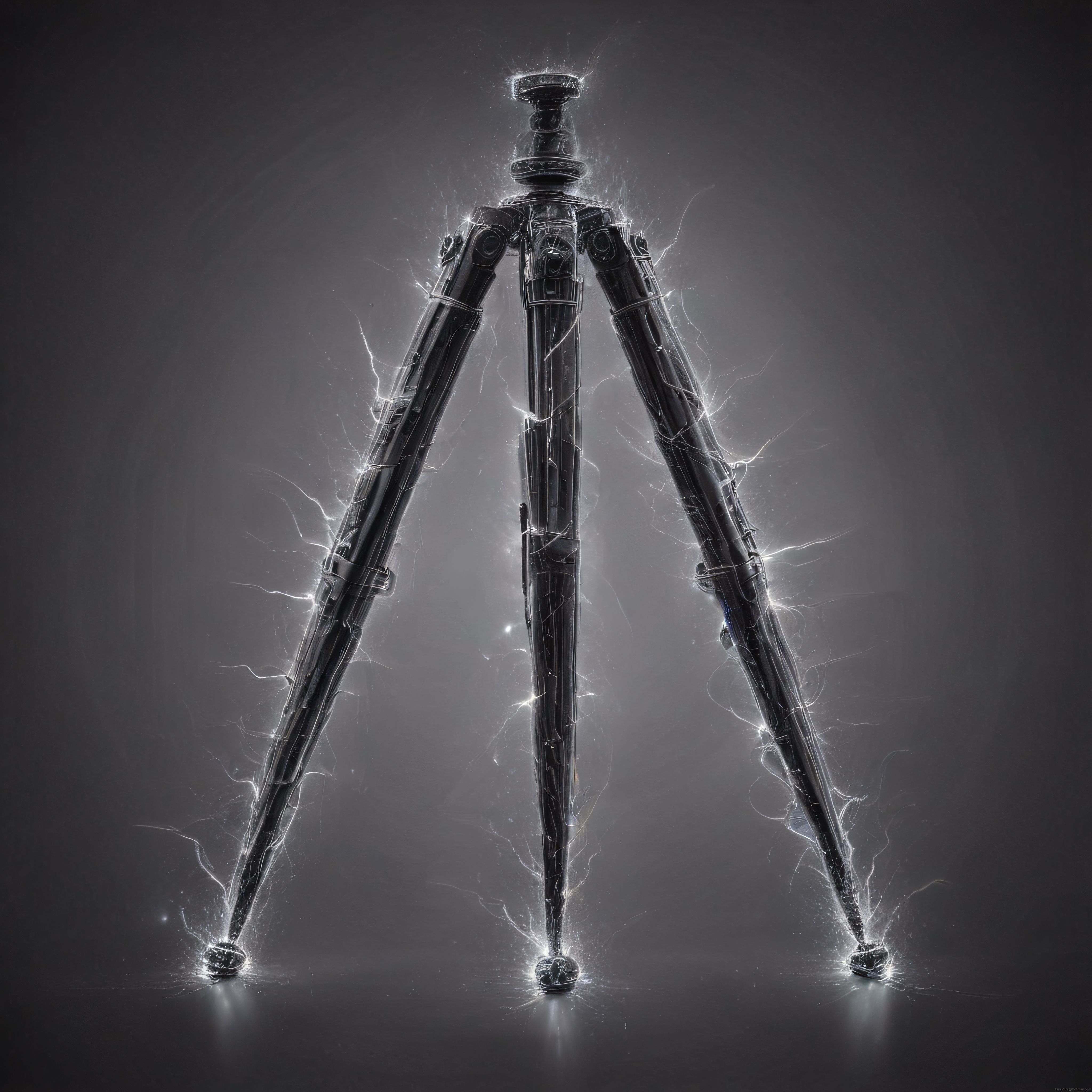 Elektrik Yayan Metalik Tripod: Yüksek Enerjili Robot Ayak ve Parçacık Efektleri