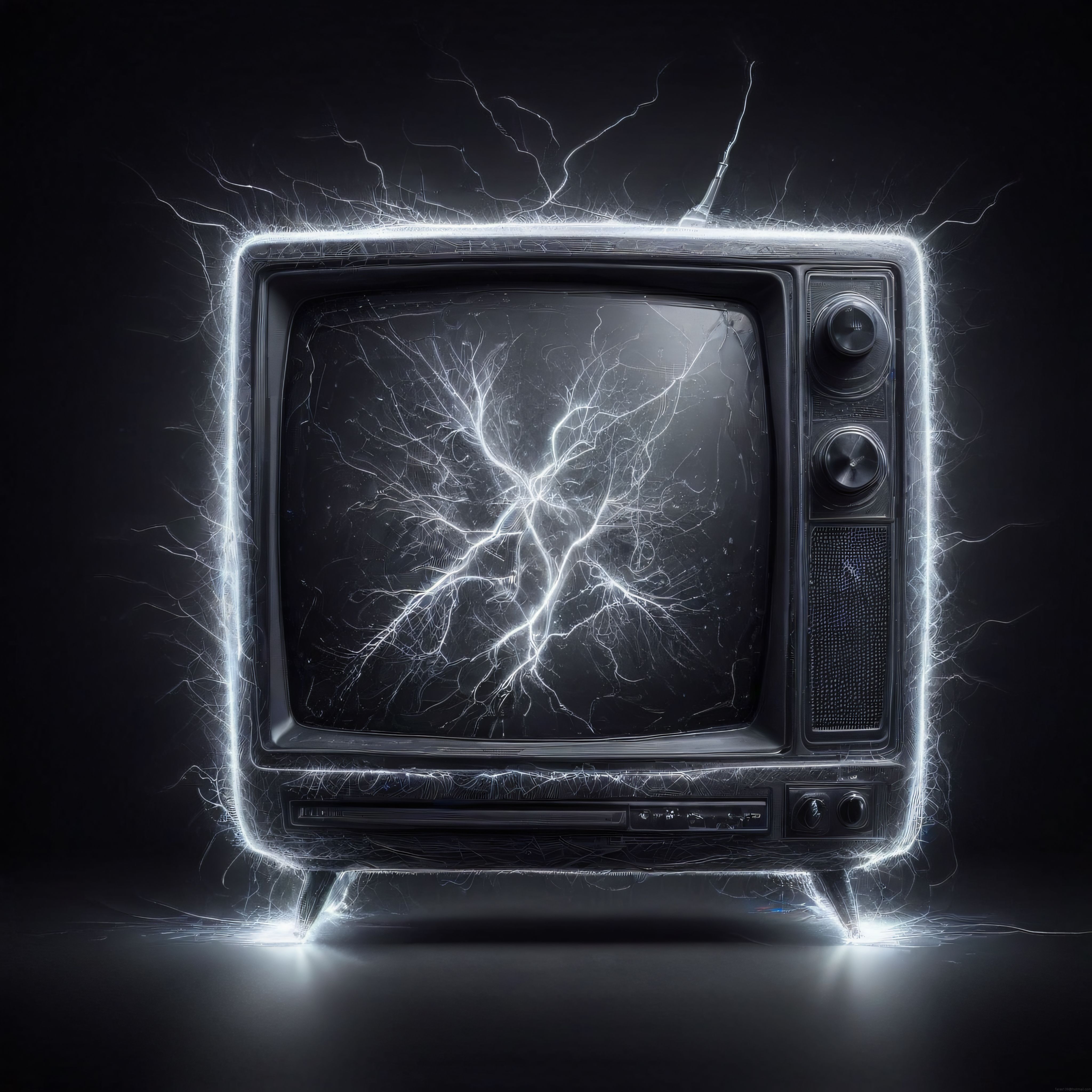 Elektrik Yayılan Retro Televizyon ve Gizemli Karanlık Atmosfer