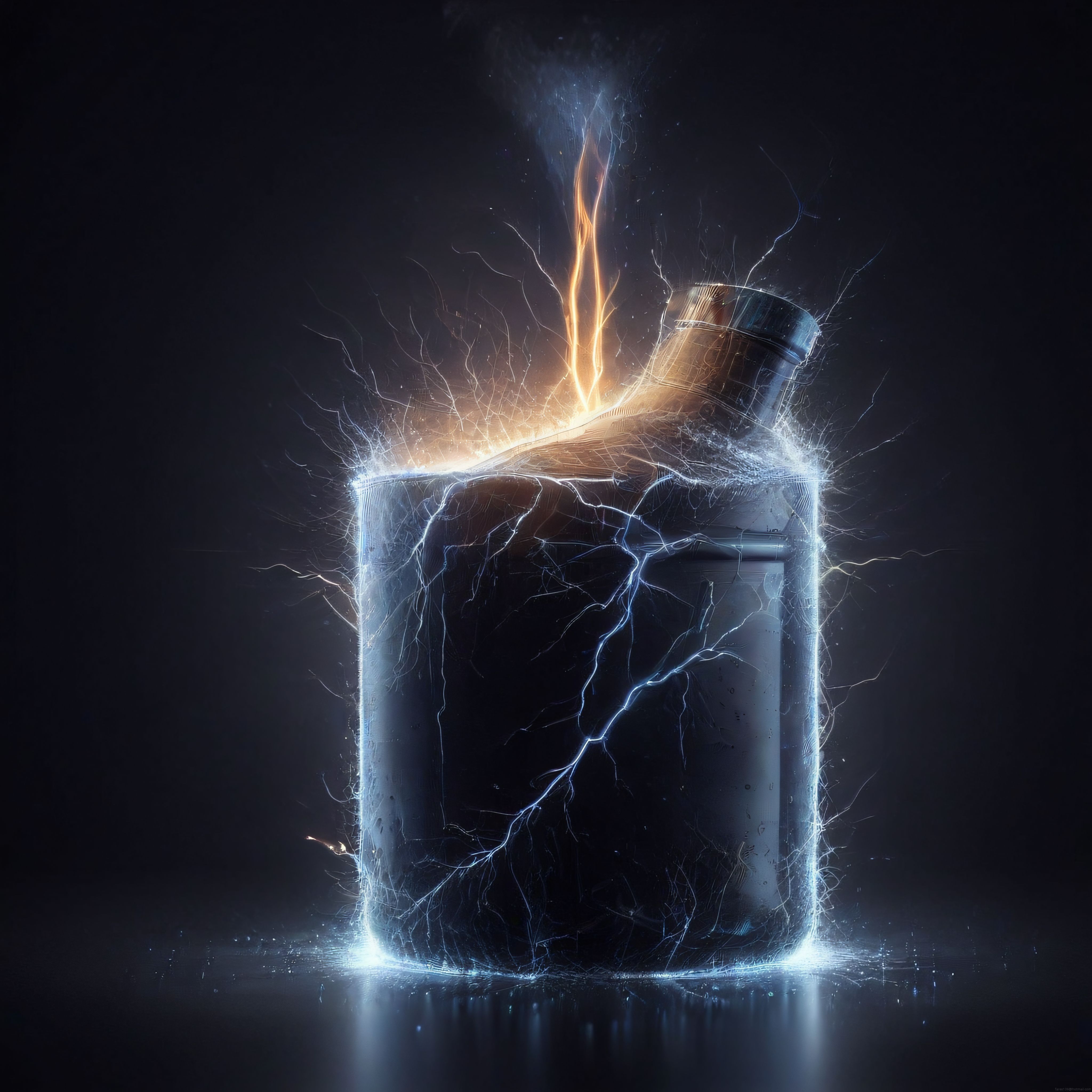Elektrik Yıldırımlarıyla Çevrili Metalik Batarya ve Enerji Patlaması