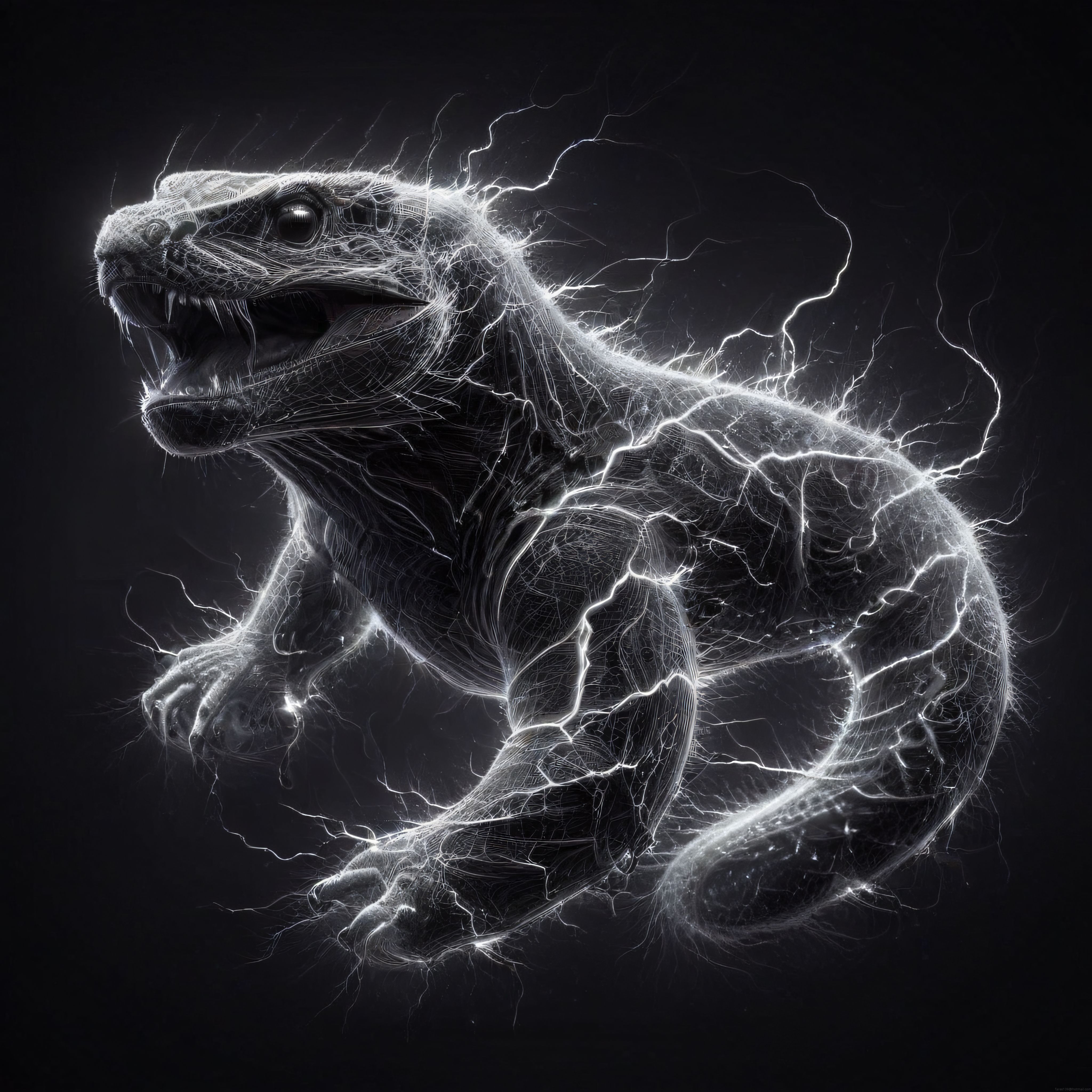 Elektrik Yıldırımlarıyla Oluşturulmuş Sanatsal T-Rex Dinozor Portresi Elektrik Yıldırımlarıyla Oluşturulmuş Sanatsal T-Rex Dinozor Portresi