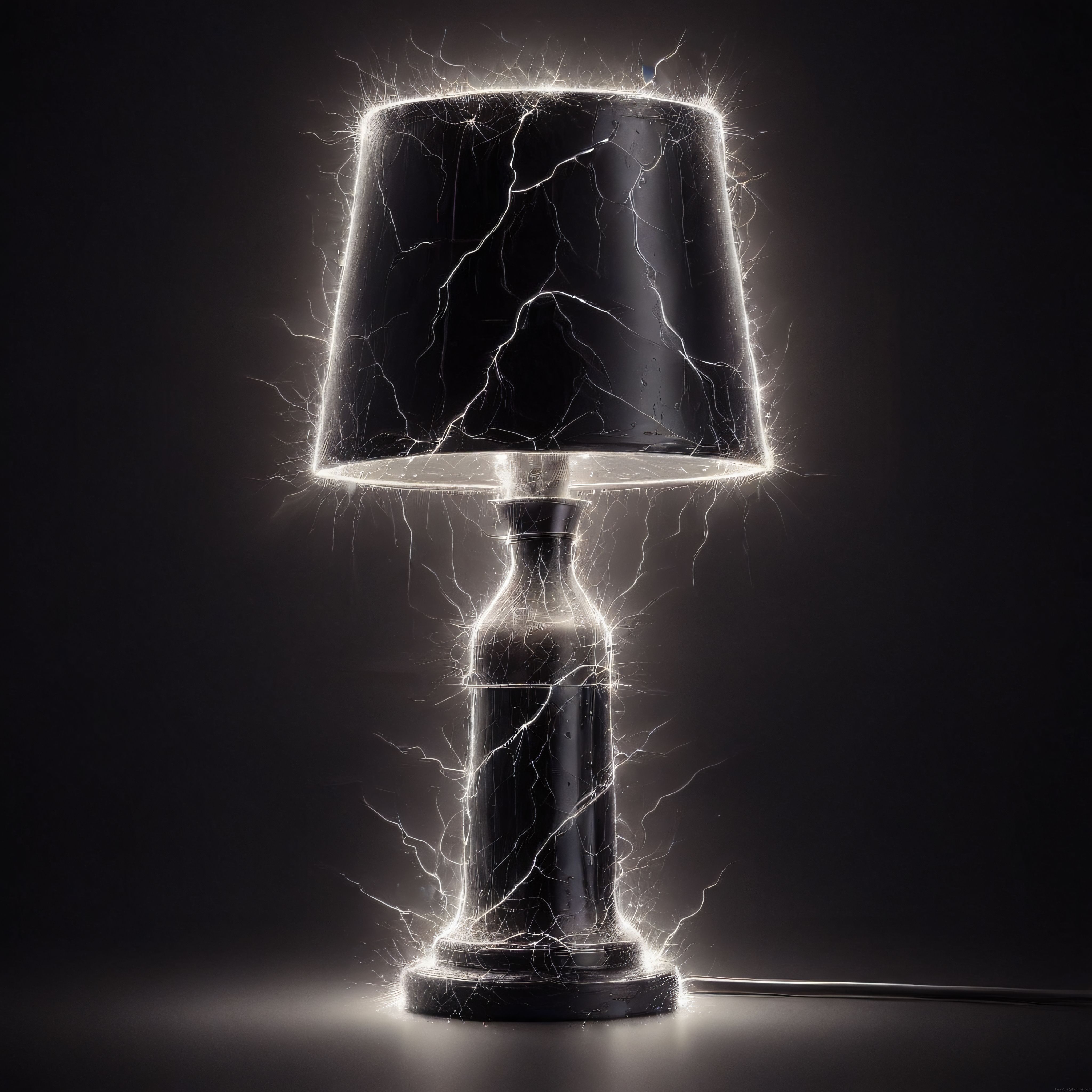 Elektrik Yüklemeli Parçalanan Abajurun Karanlık Atmosferli Ürün Fotoğrafı
