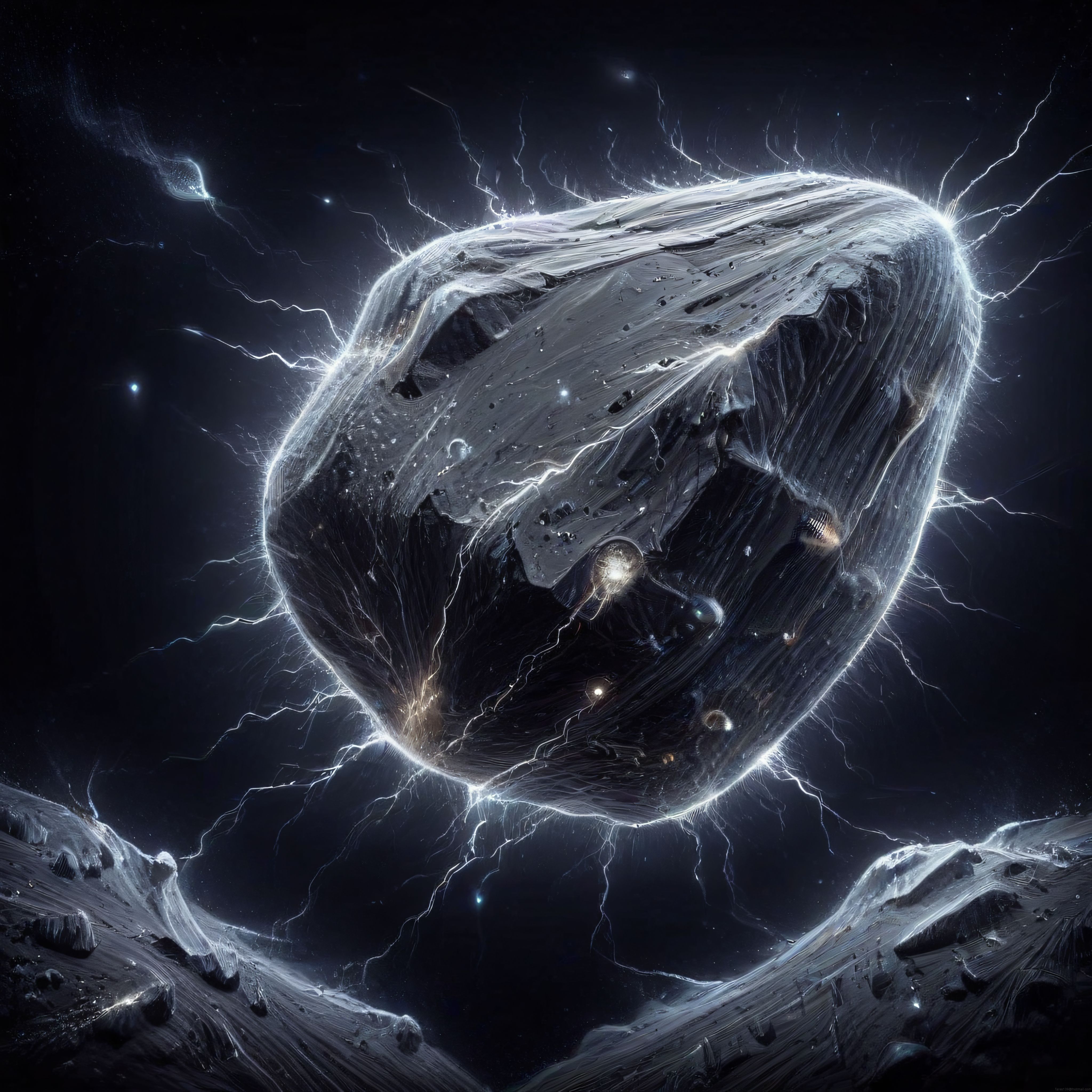 Elektrik Yüklü Devasa Asteroidin Uzayda Parlayan Yıldırımlarla Dolu Görseli