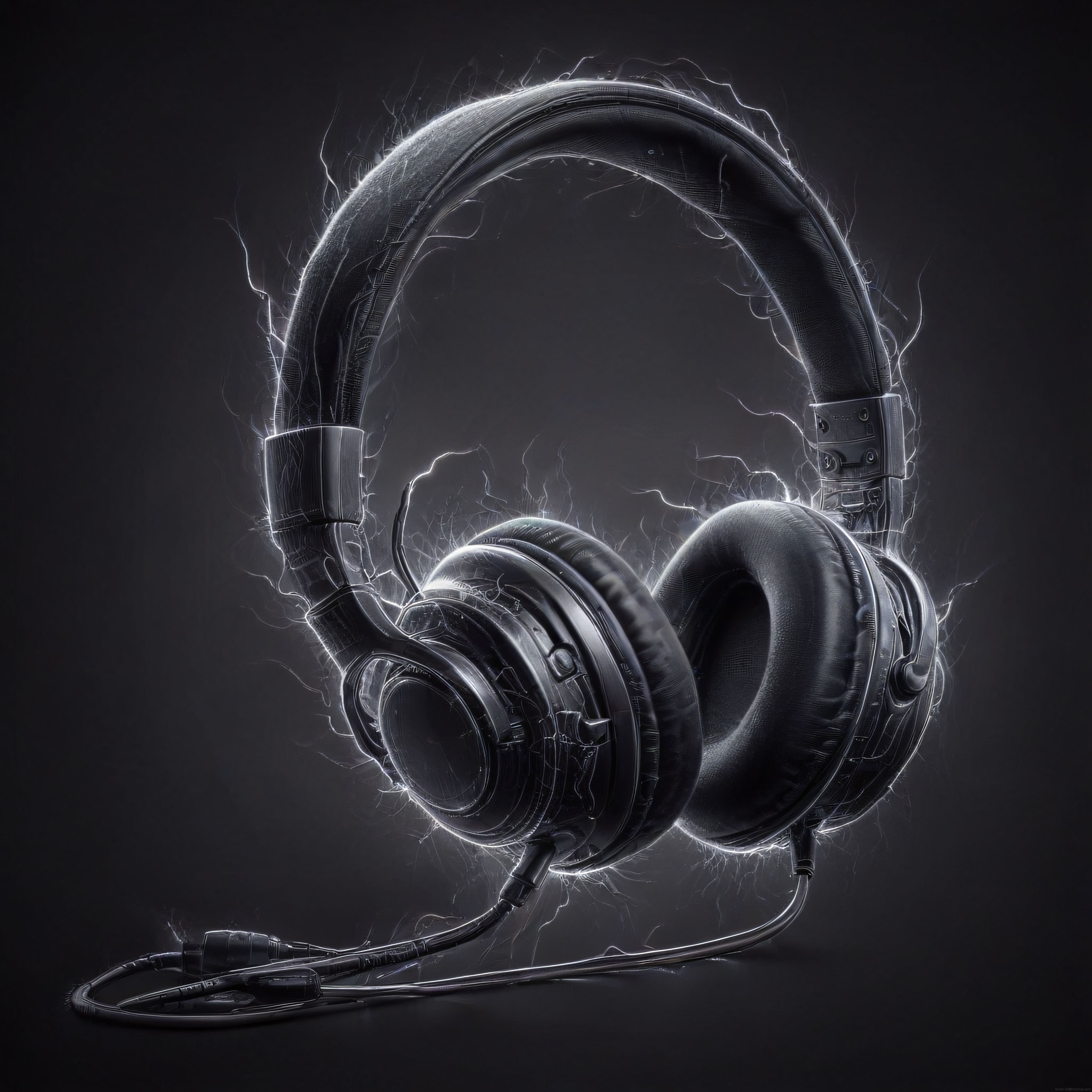 Elektrikli Yıldırım Efektli Siyah Kulaklık ve Müzik Atmosferi