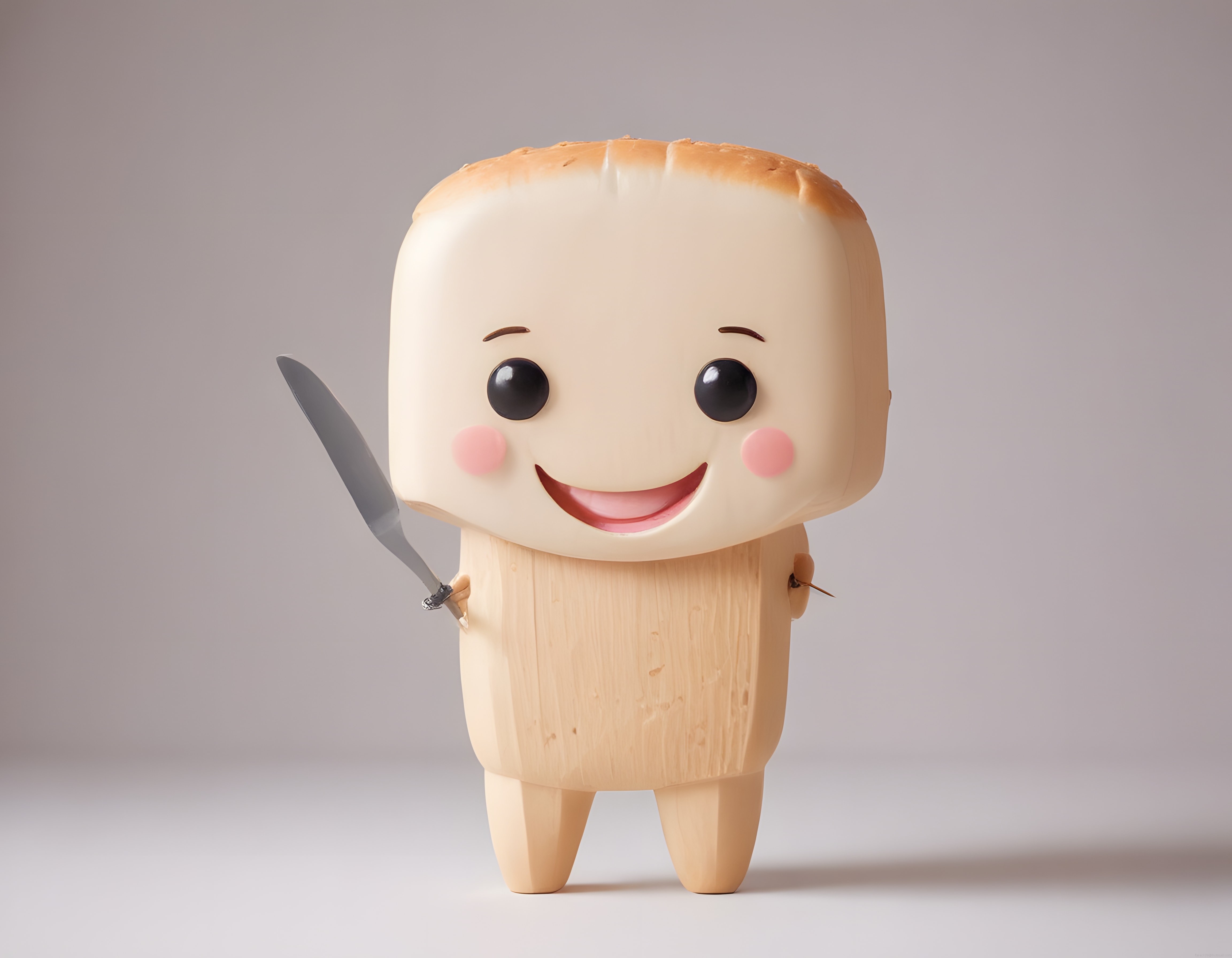 Elinde Bıçak Tutup Gülümsüyen Kawaii Tost Kafa Ahşap Figür