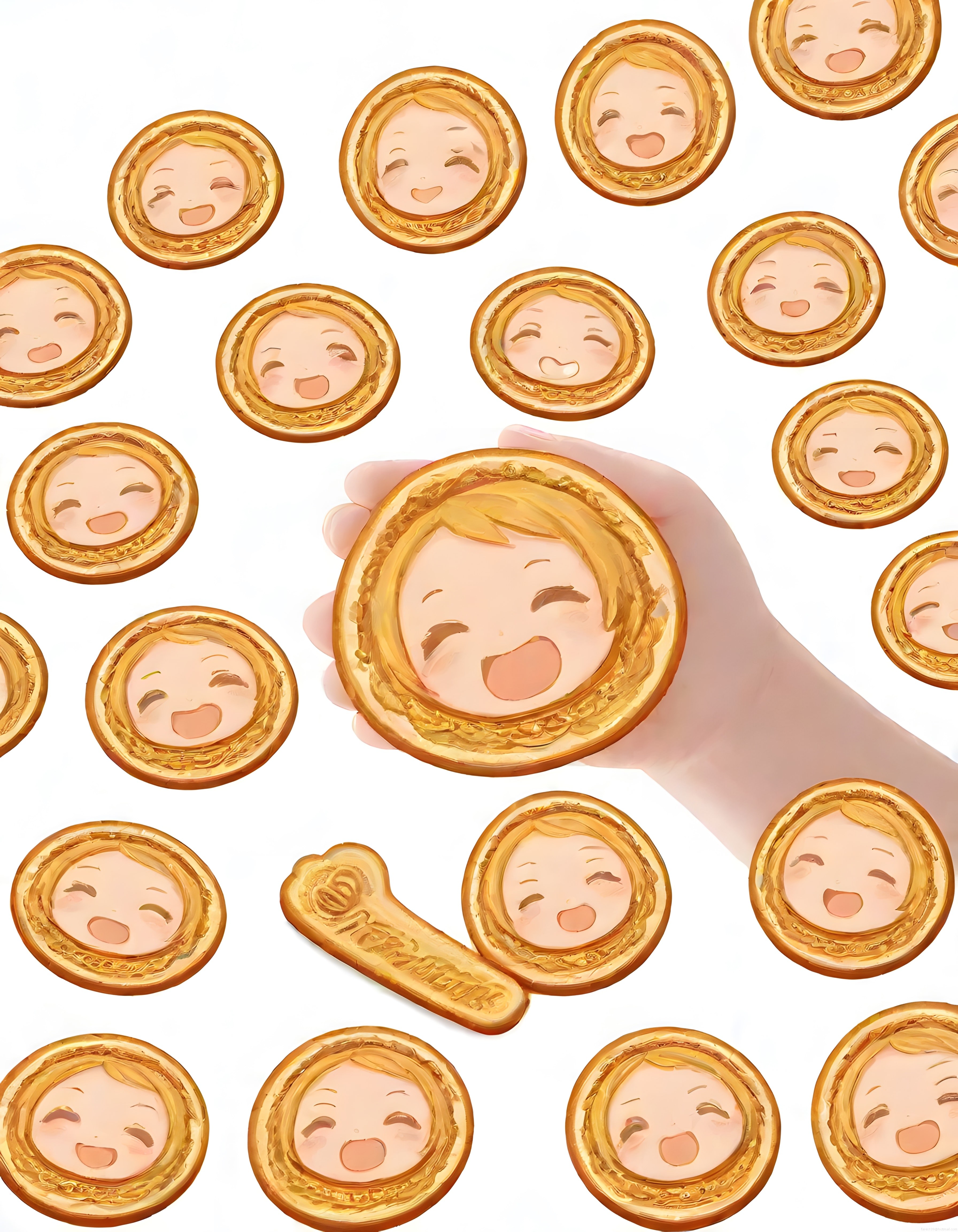 Elinde mutlu anime kız yüzlü altın para tutan eğlenceli viral meme görseli