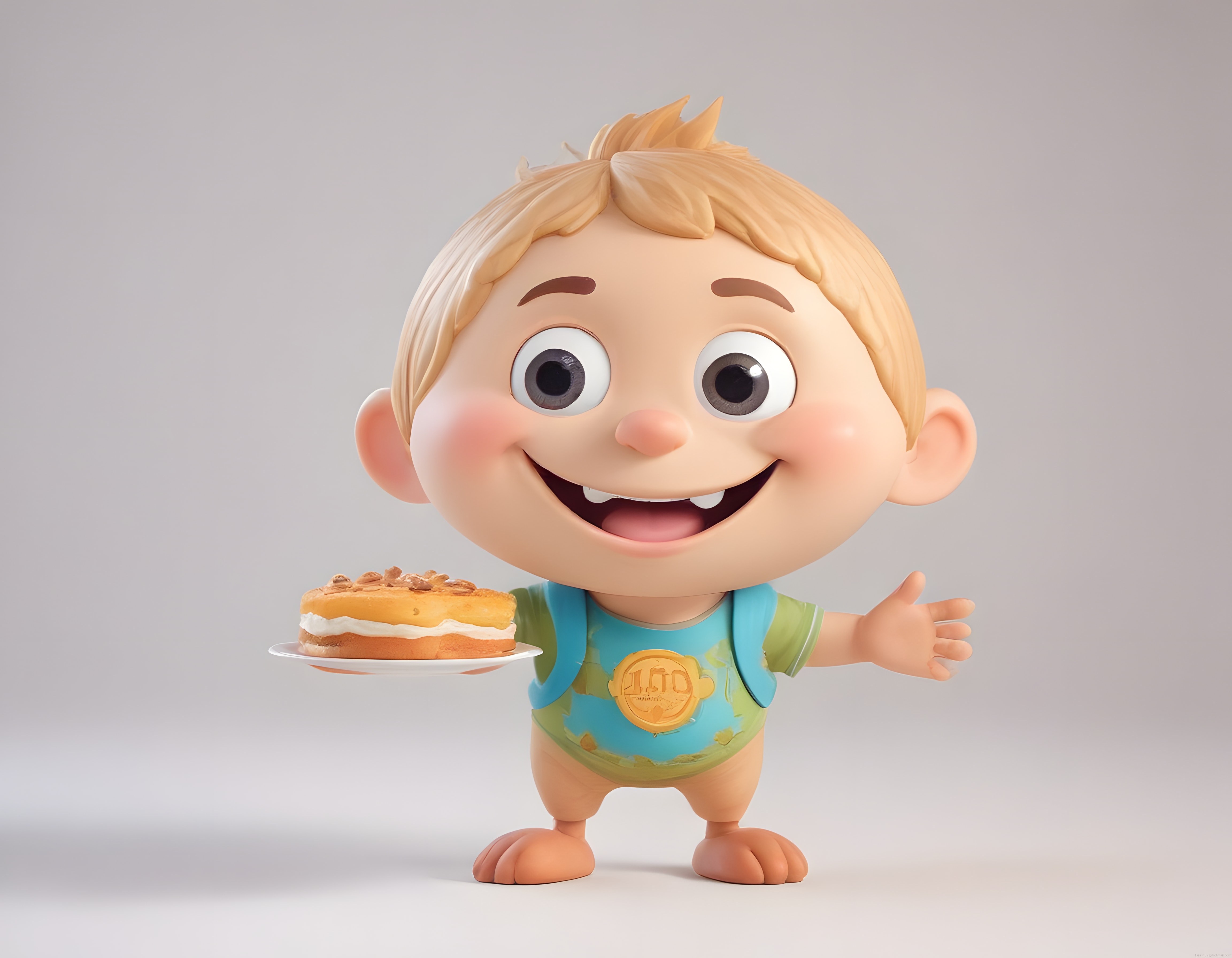 Elinde Pasta ile Gülümseyen Sevimli 3D Animasyon Bebek Karakteri