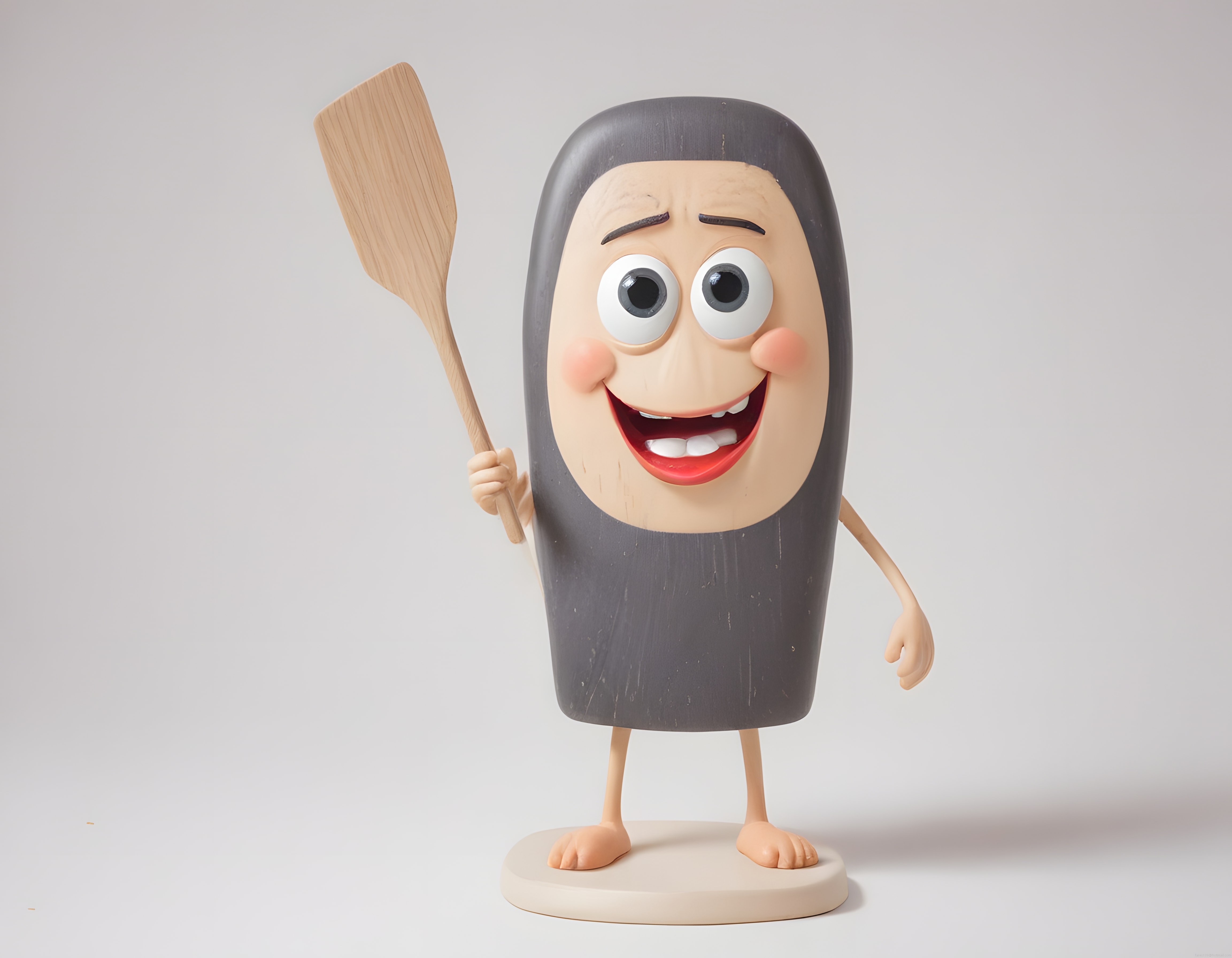 Elinde Spatula Tutan Sevimli Antropomorfik Karakter ve 3D Figür Tasarımı