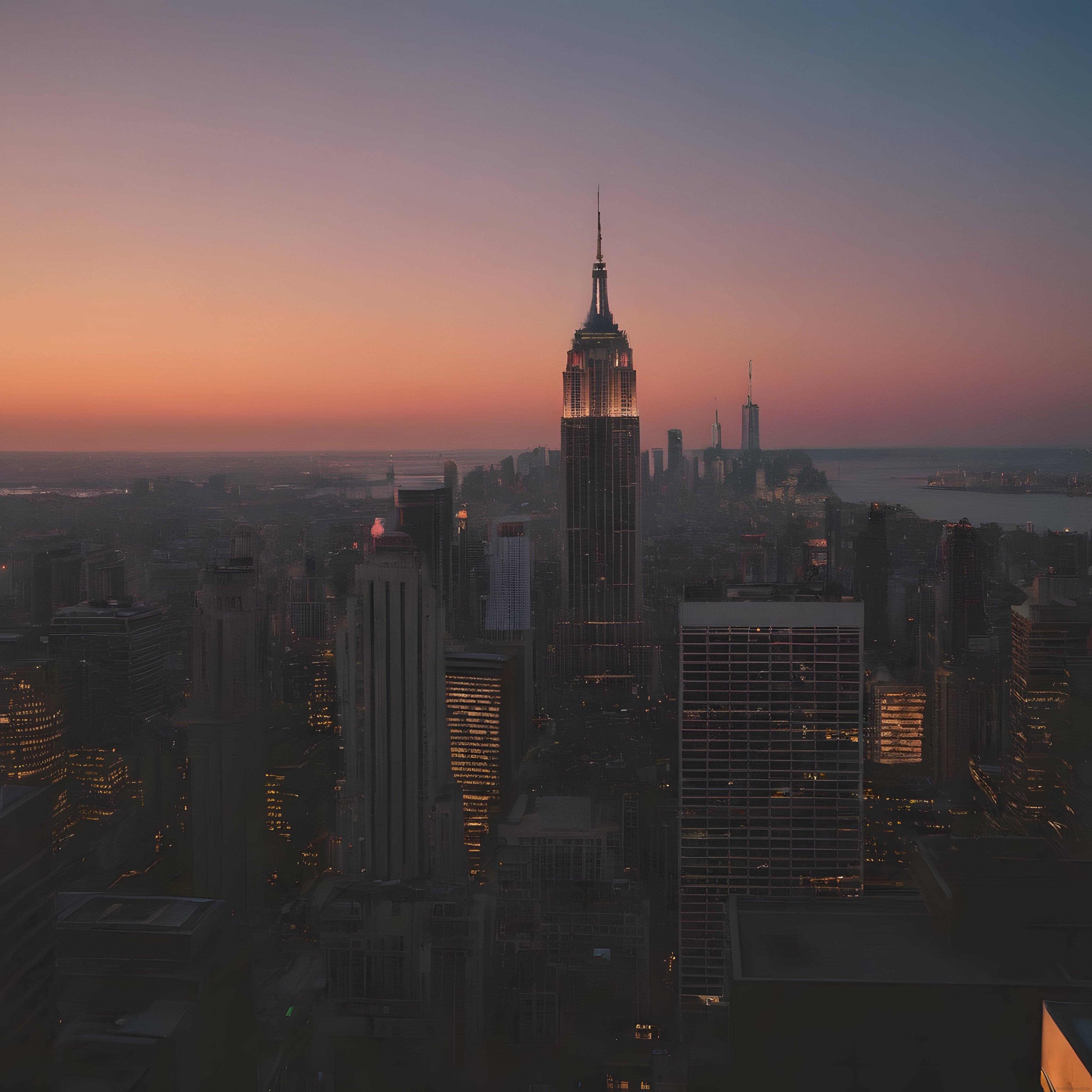 Empire State Building ile New York'un Büyüleyici Gün Batımı Şehir Manzarası