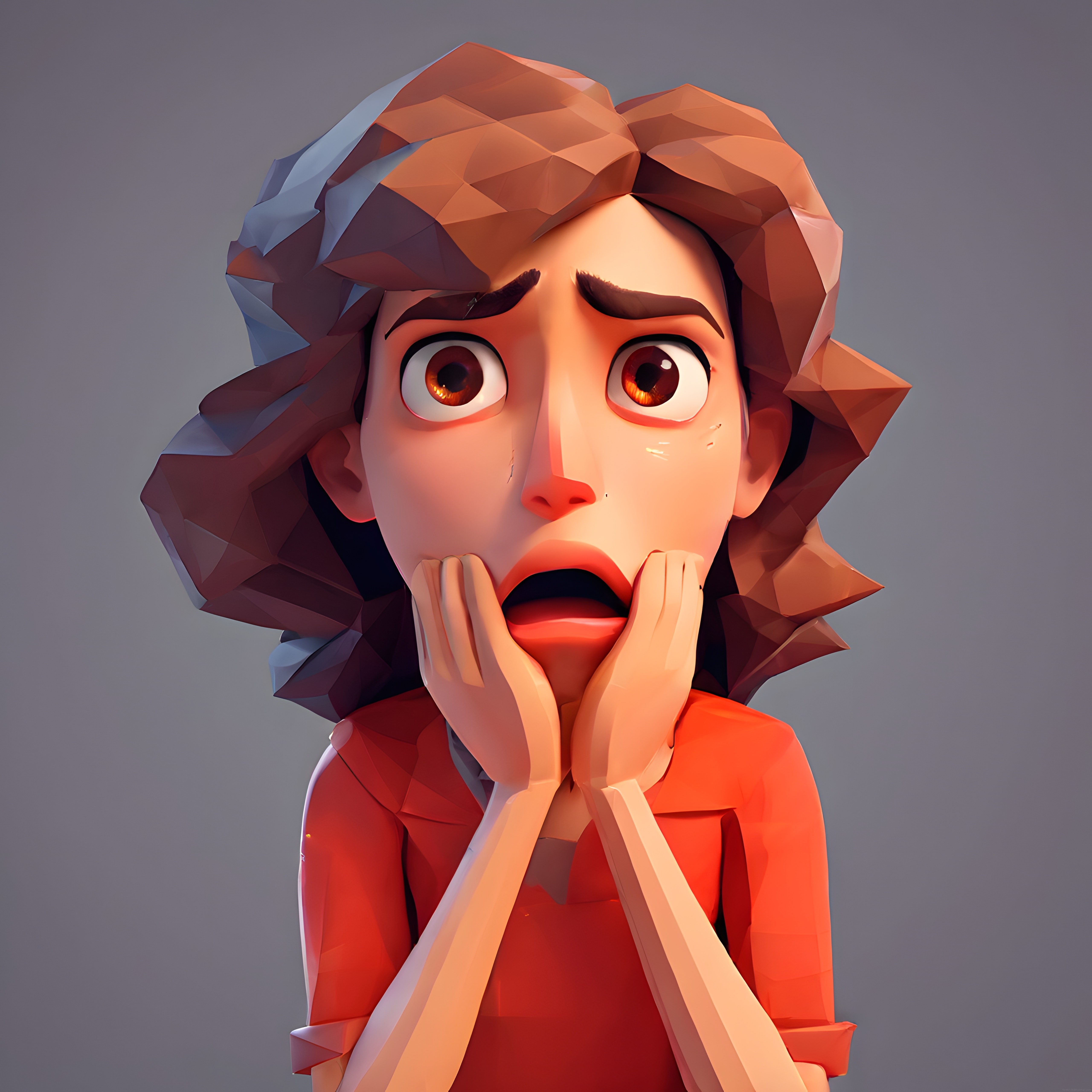 Endişeli ve Şaşkın Low Poly 3D Kadın Karakter Dijital İllüstrasyon