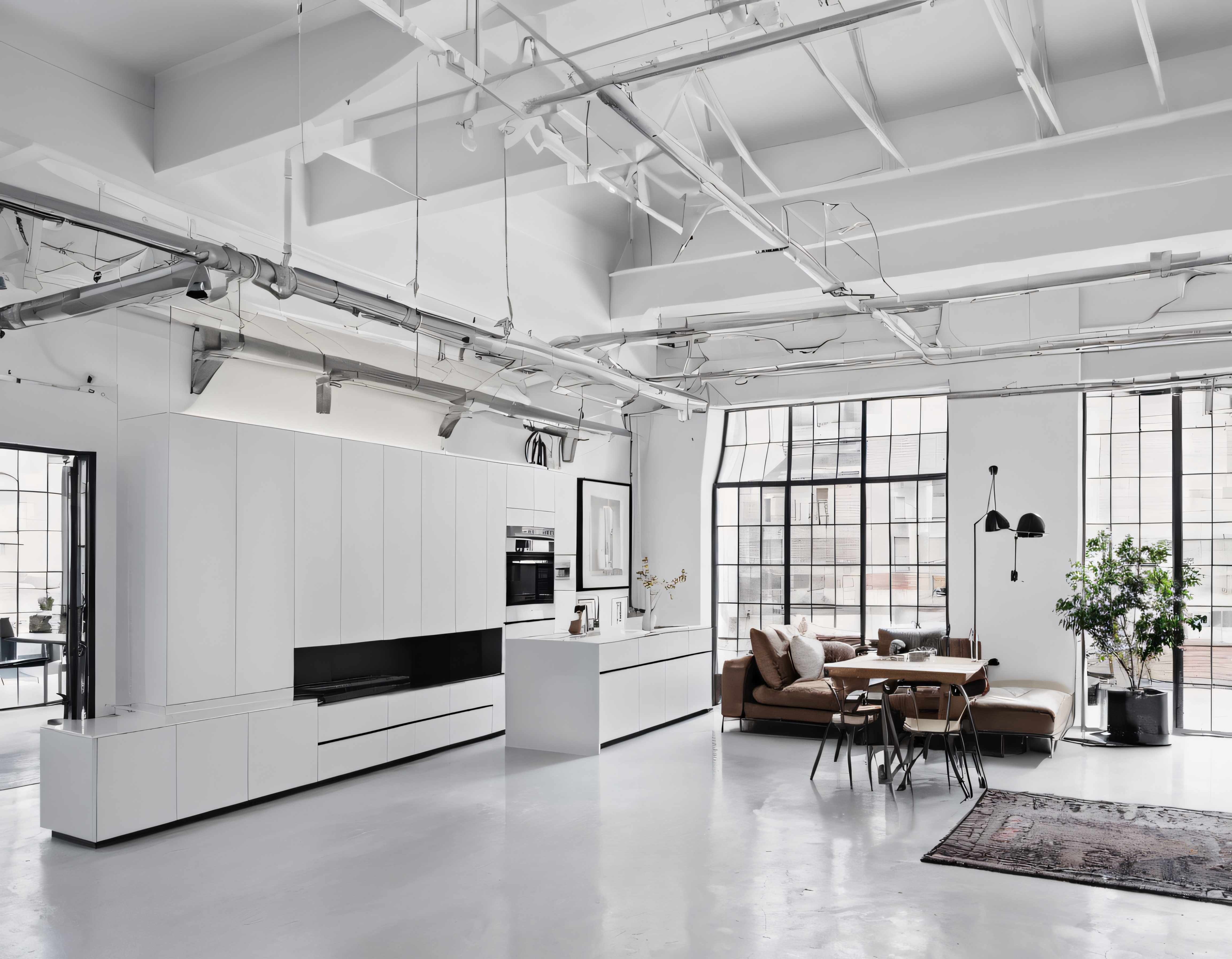 Endüstriyel Beyaz Loft İç Mekan: Modern Tasarım ve Sıcak Detaylar