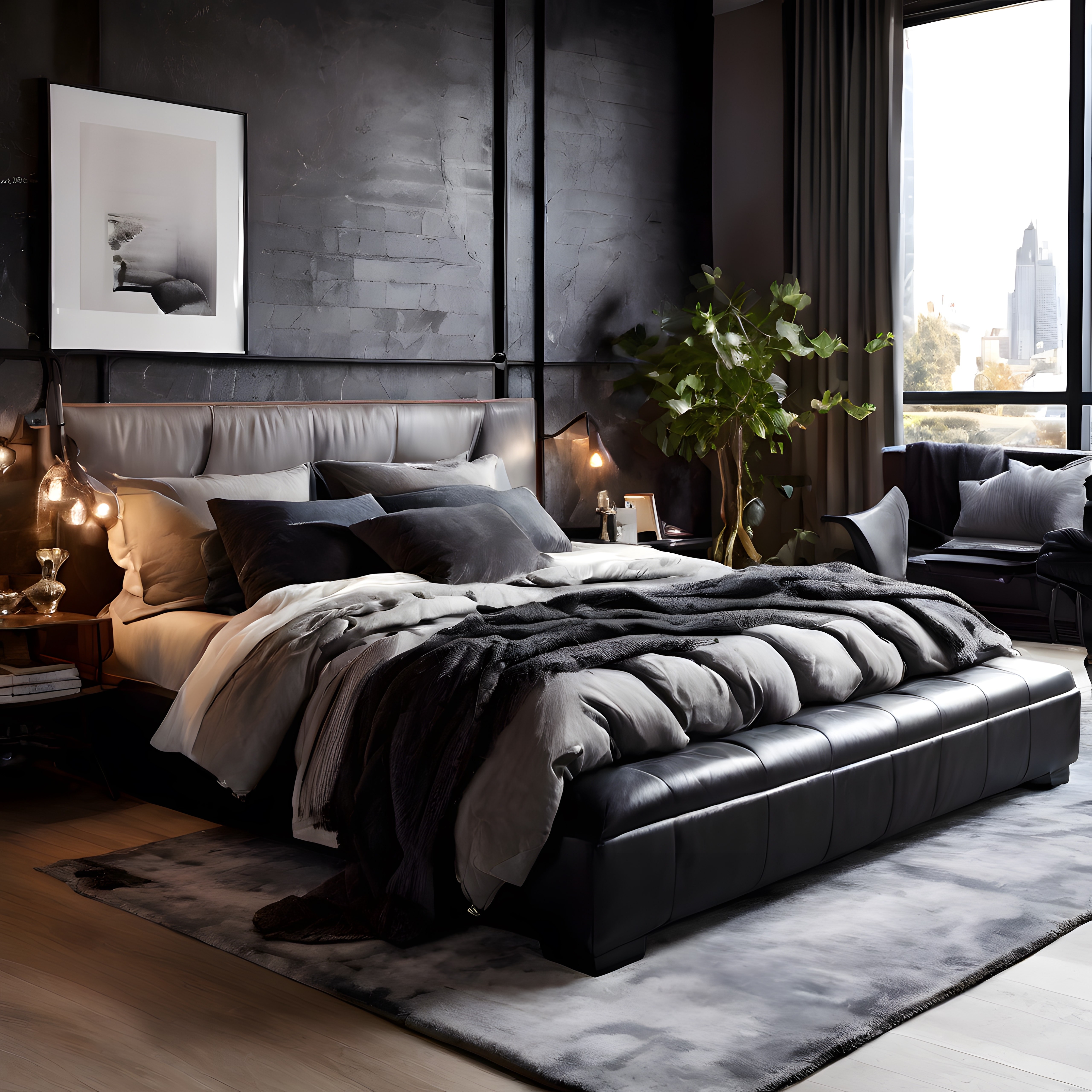 Endüstriyel Lüks Yatak Odası: Karanlık Tonlarda Modern Loft Dekorasyon Fikirleri