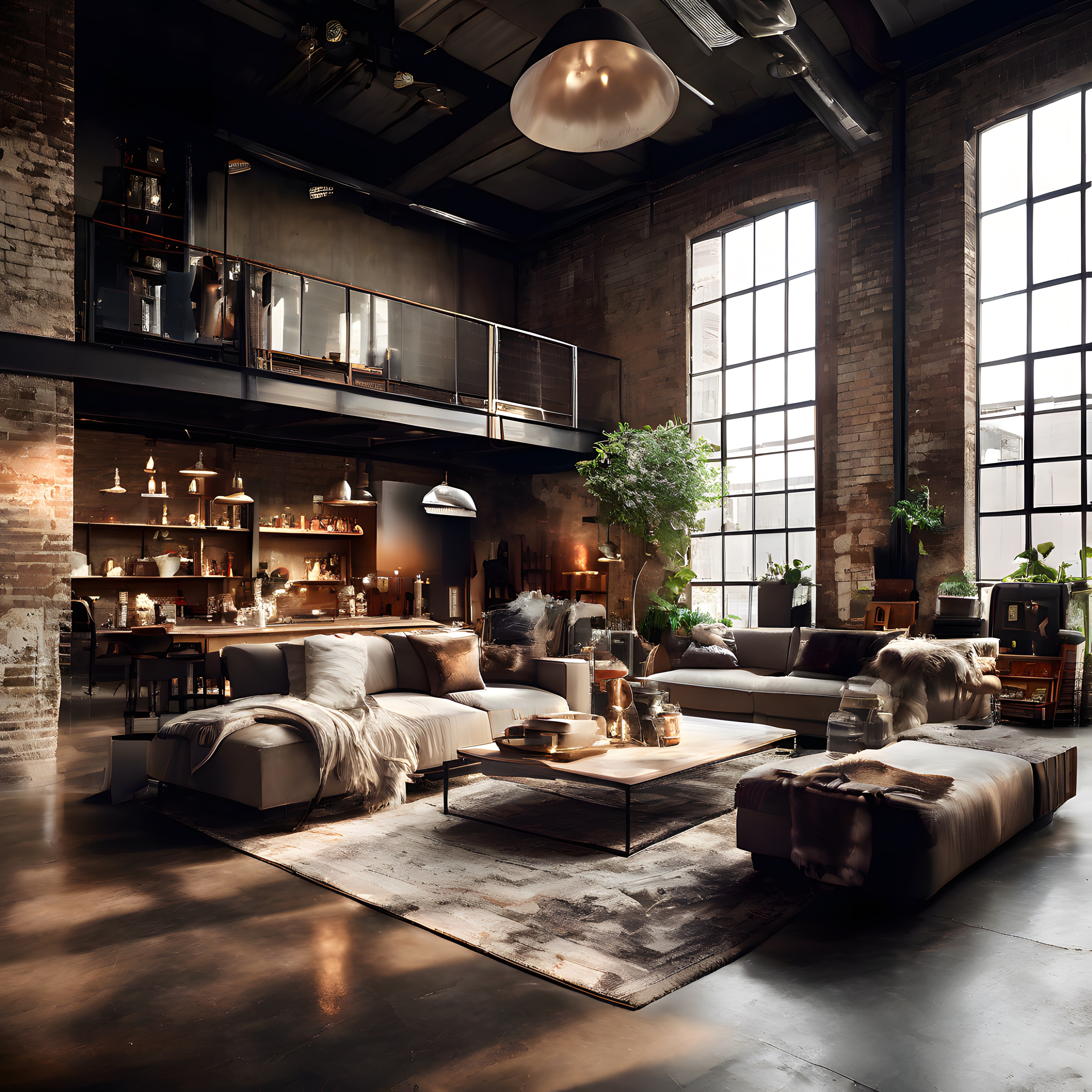 Endüstriyel Tarz Yüksek Tavanlı Loft Dairede Modern ve Sıcak Atmosfer