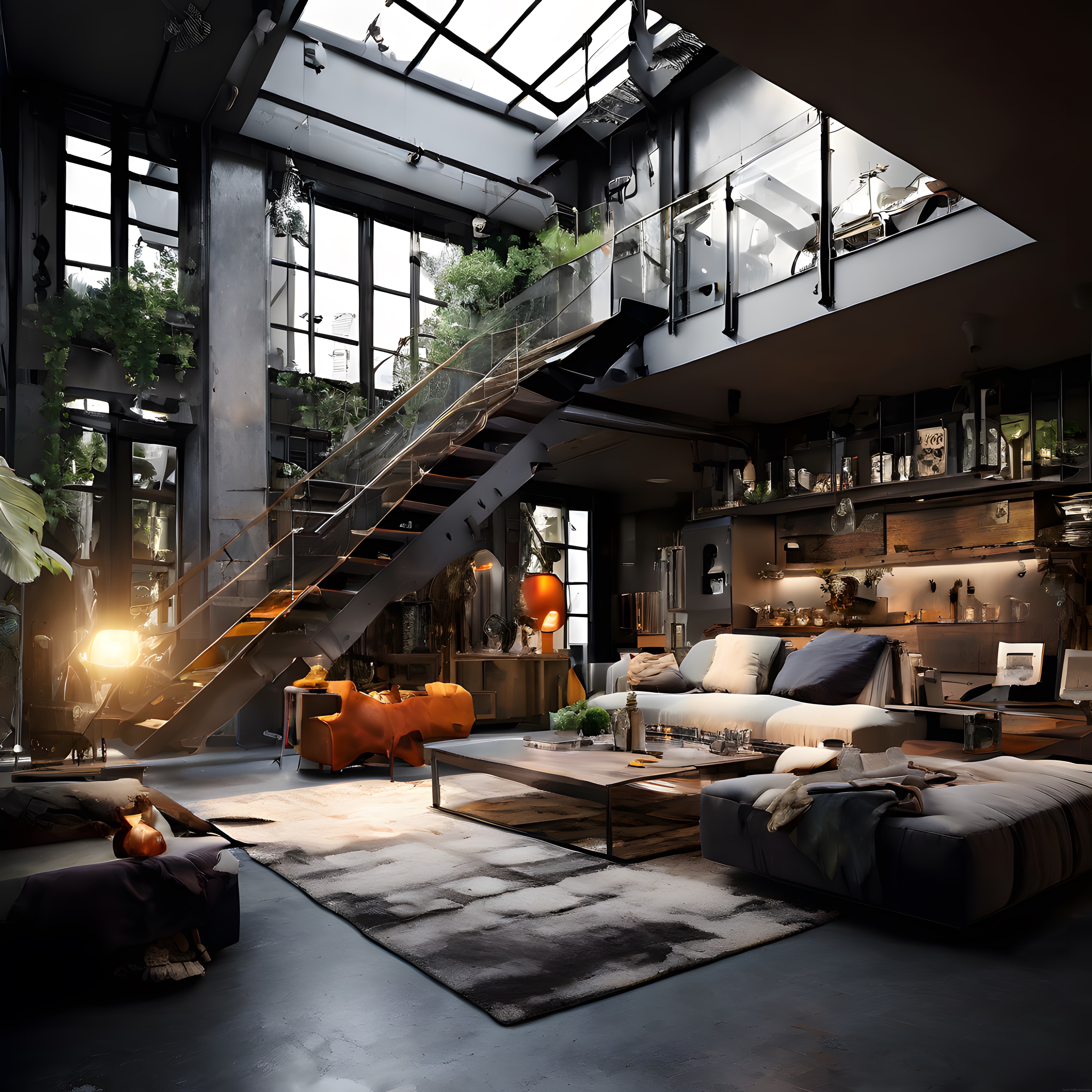 Endüstriyel Tarzda Modern Loft Daire: Ferah Yaşam Alanı ve Şık Detaylar