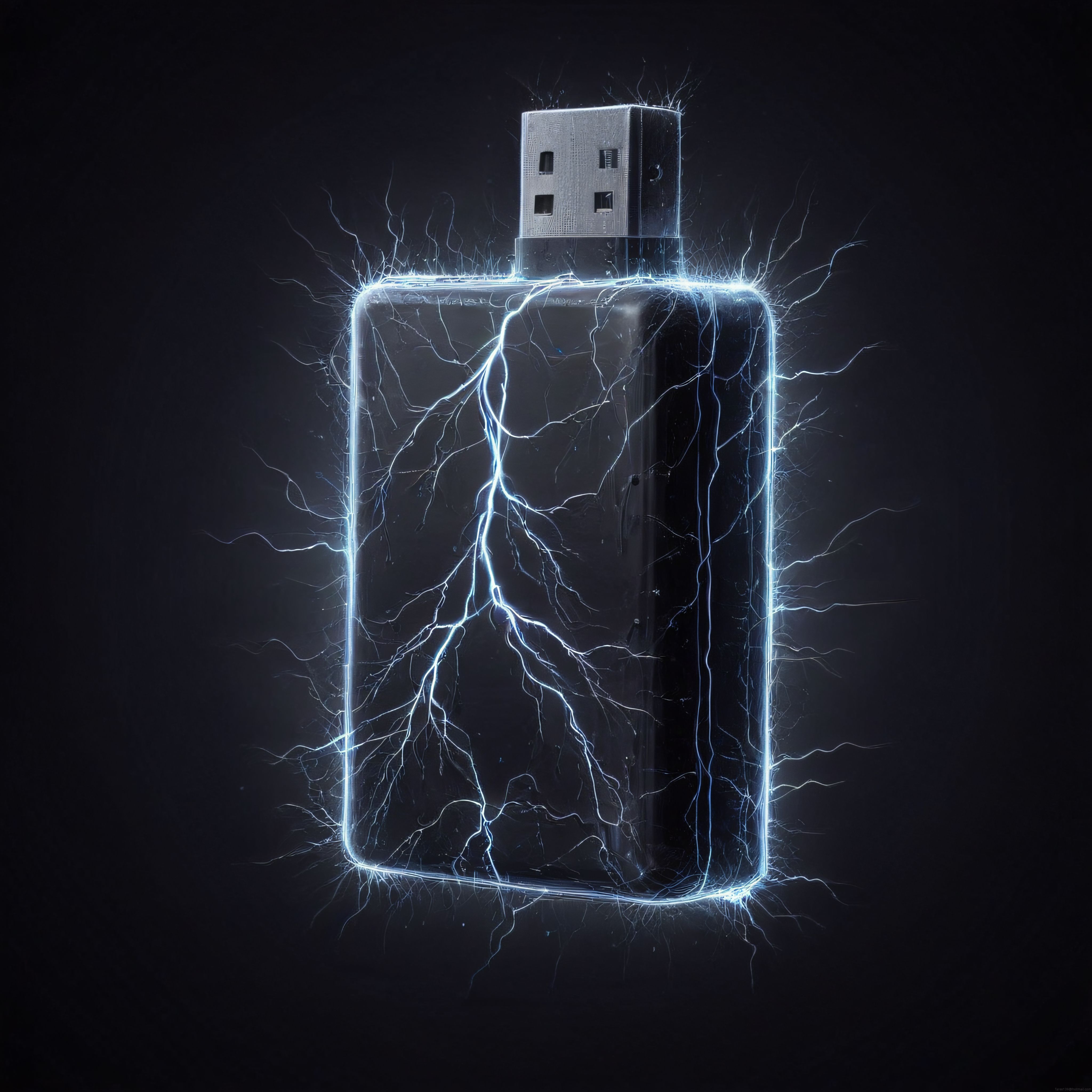 Enerji Saçan USB Bellek: Mavi Yıldırım Efektleriyle Teknoloji Konsepti