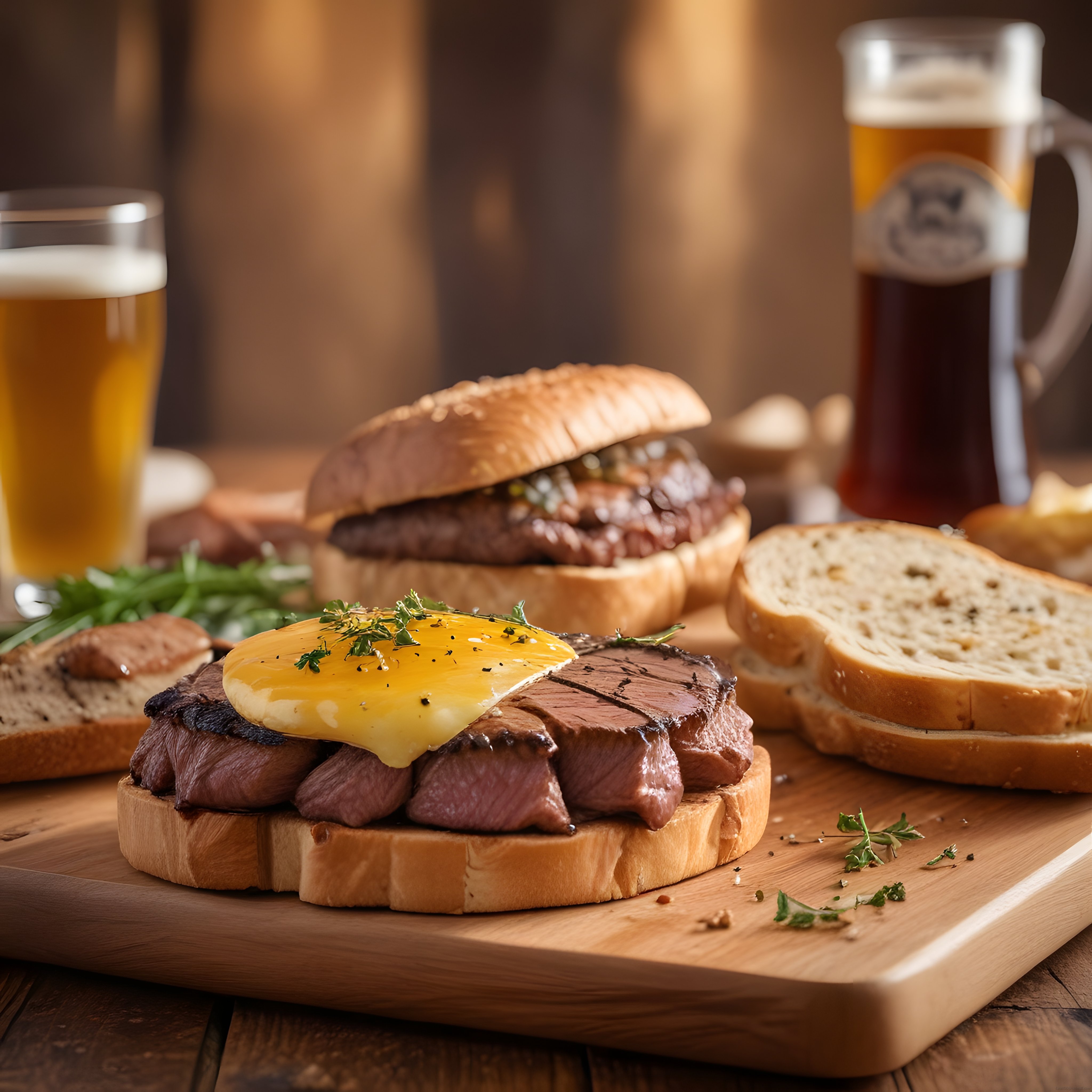 Erimiş Cheddar ve Dilimlenmiş Biftekli Rustik Sandviç Masası