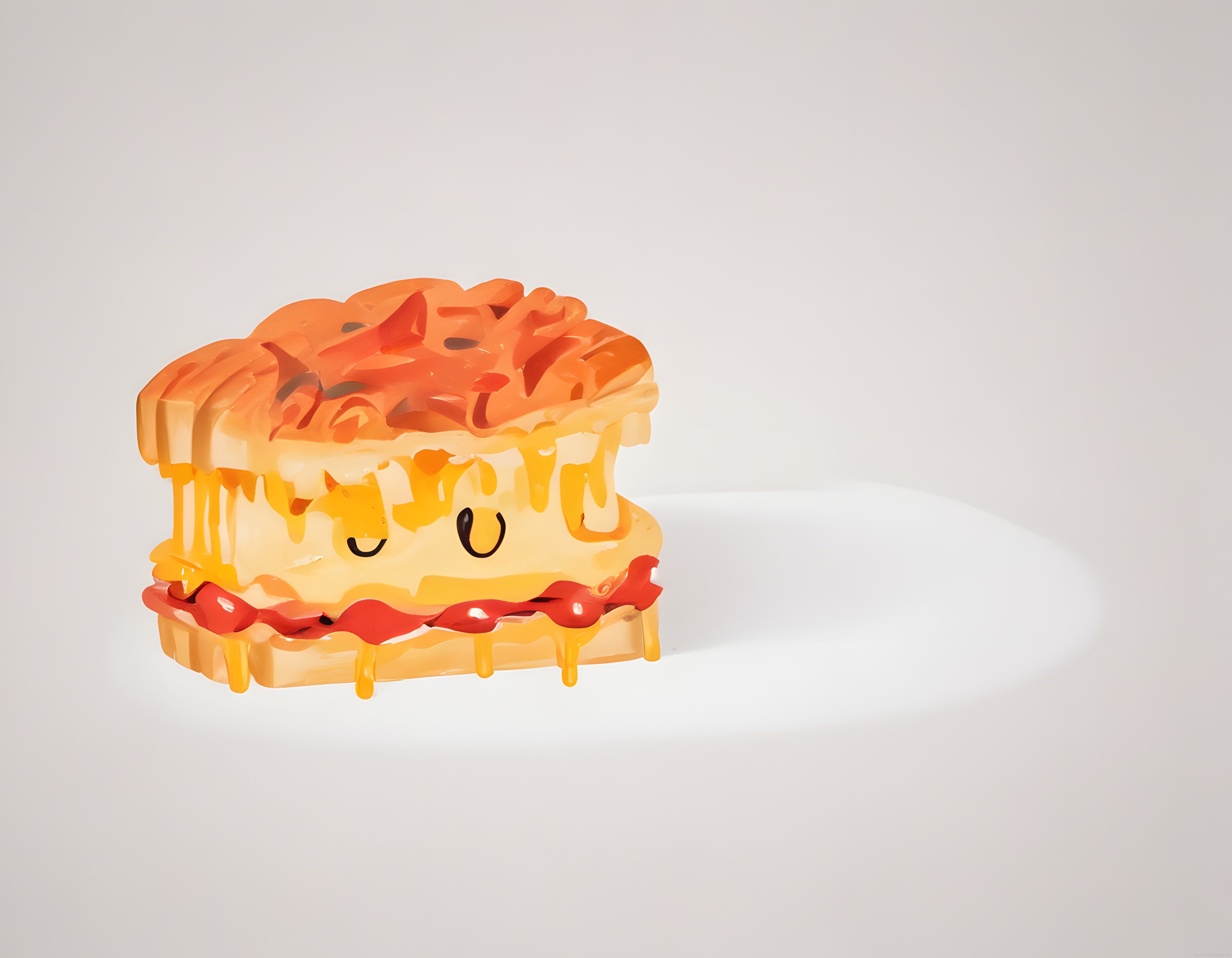 Erimiş Peynirli Sevimli Tost Karakteri: Parlak 3D Render Oyuncak Tasarımı