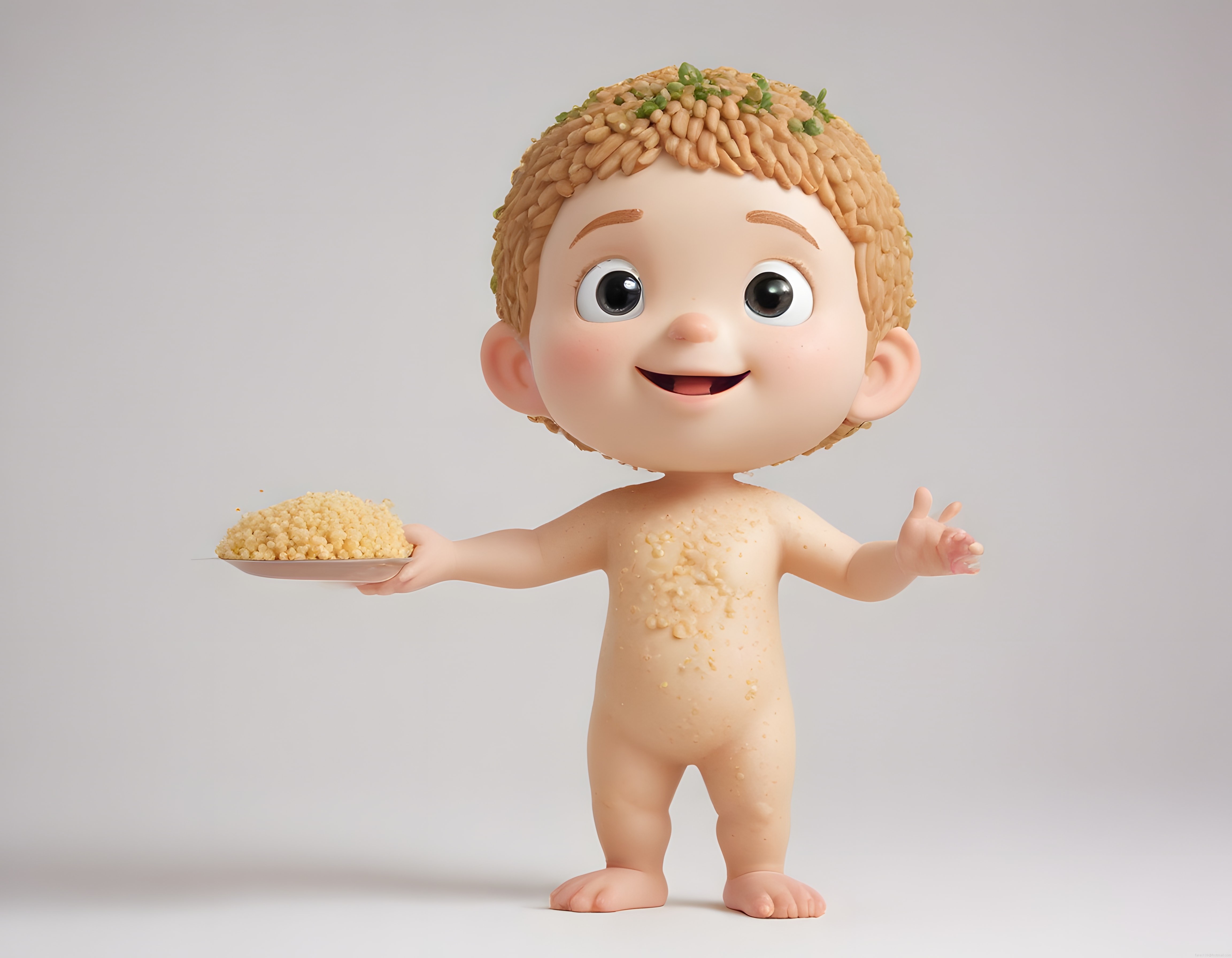 Erişte Saçlı ve Gıda Temalı Sevimli 3D Animasyon Bebek Karakteri