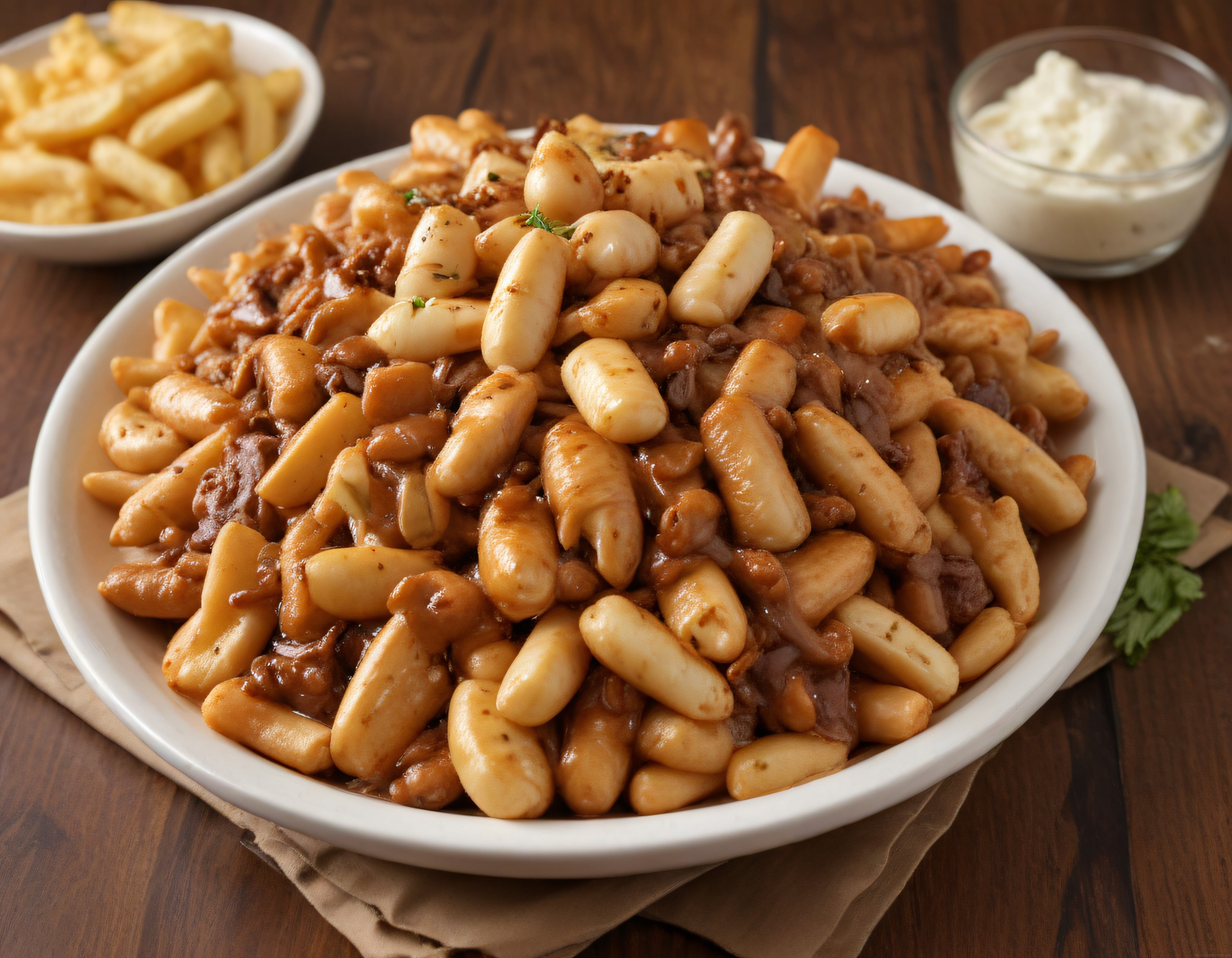 Eritilmiş Peynir ve Gravy Sos ile Servis Edilen Çıtır Patates Kızartması