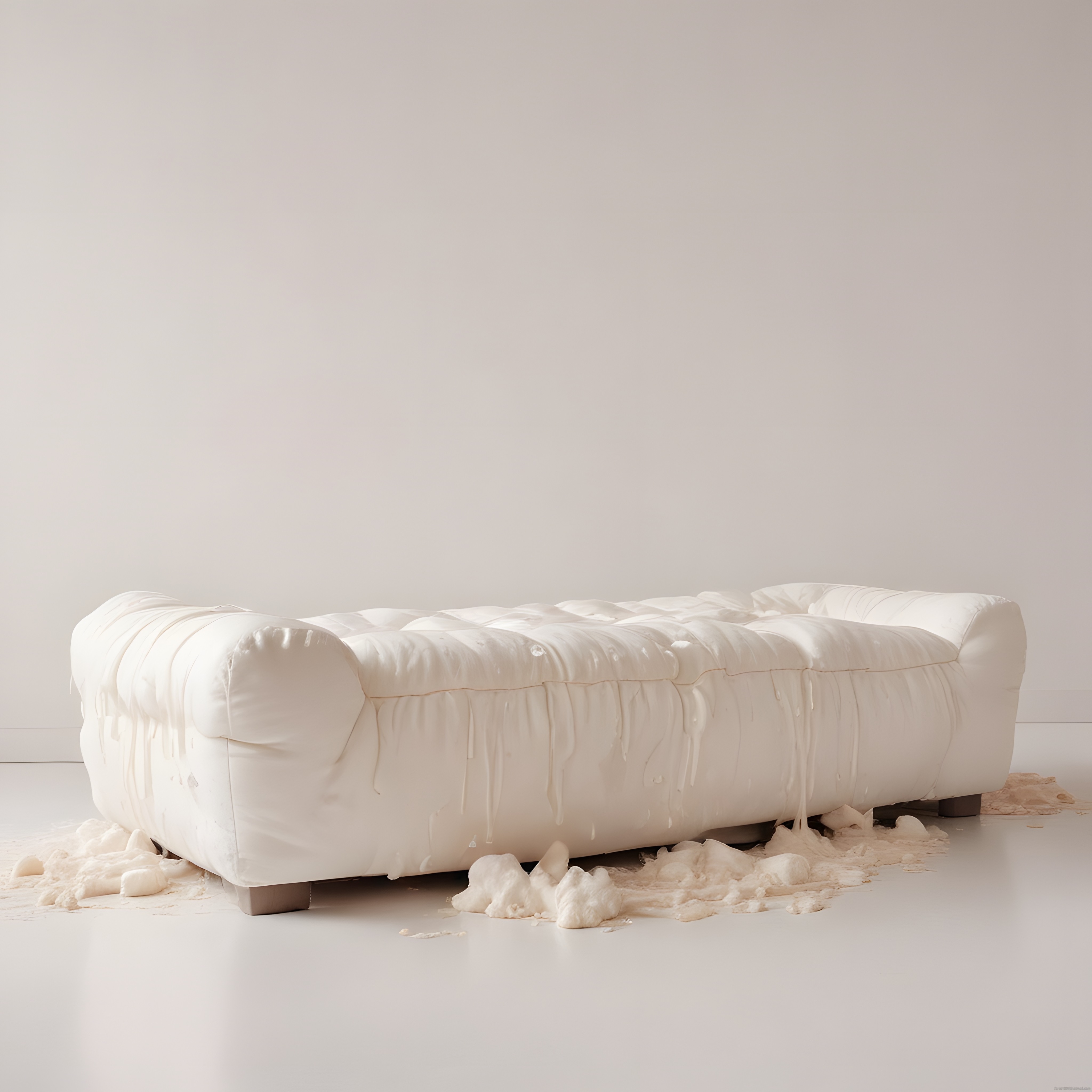 Eriyen Beyaz Kapitoneli Kanepe ile Sürreal ve Minimalist Mekan Tasarımı
