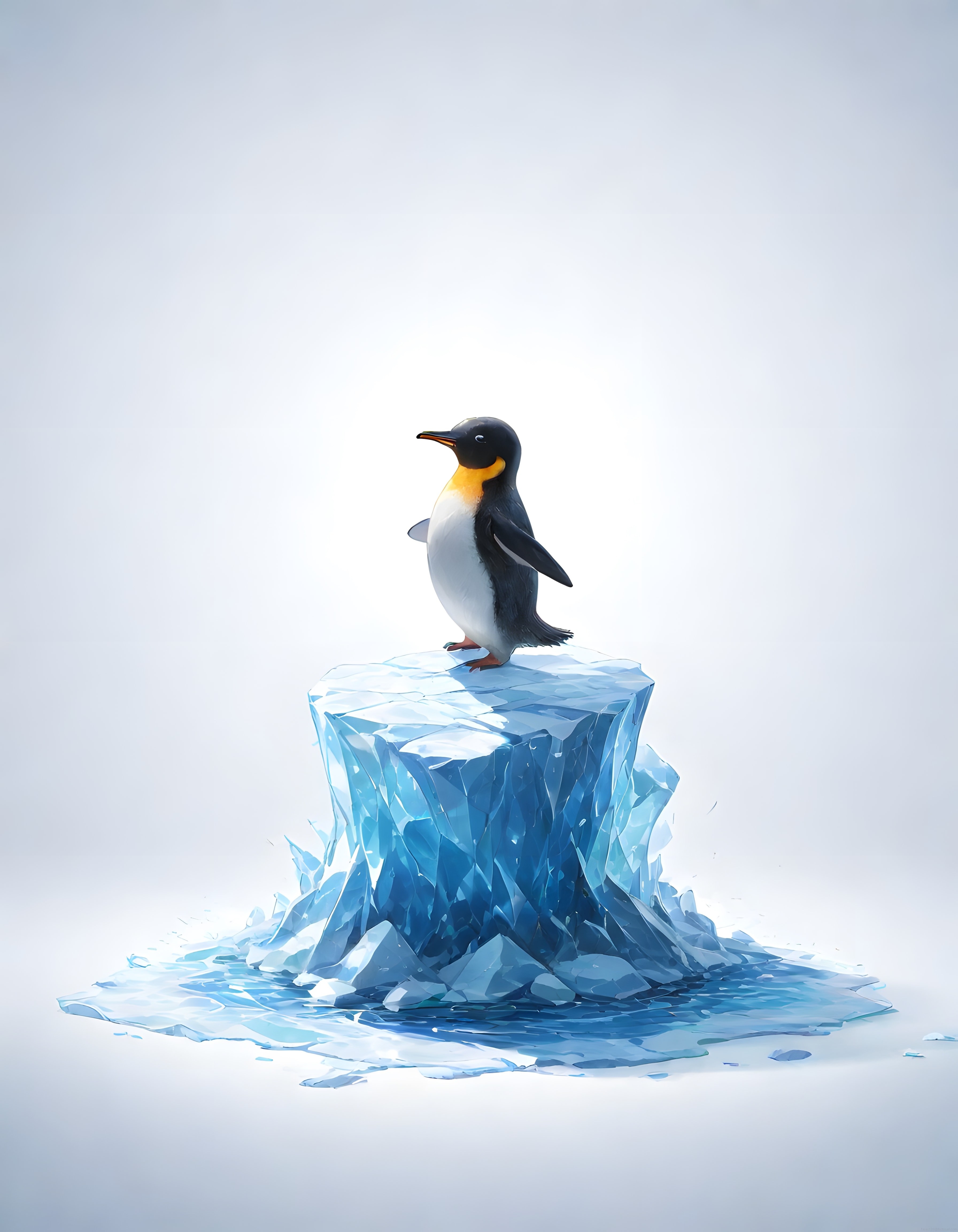 Eriyen Buzulların Üzerindeki Yalnız Kral Penguen ve Soğuk Güzellik