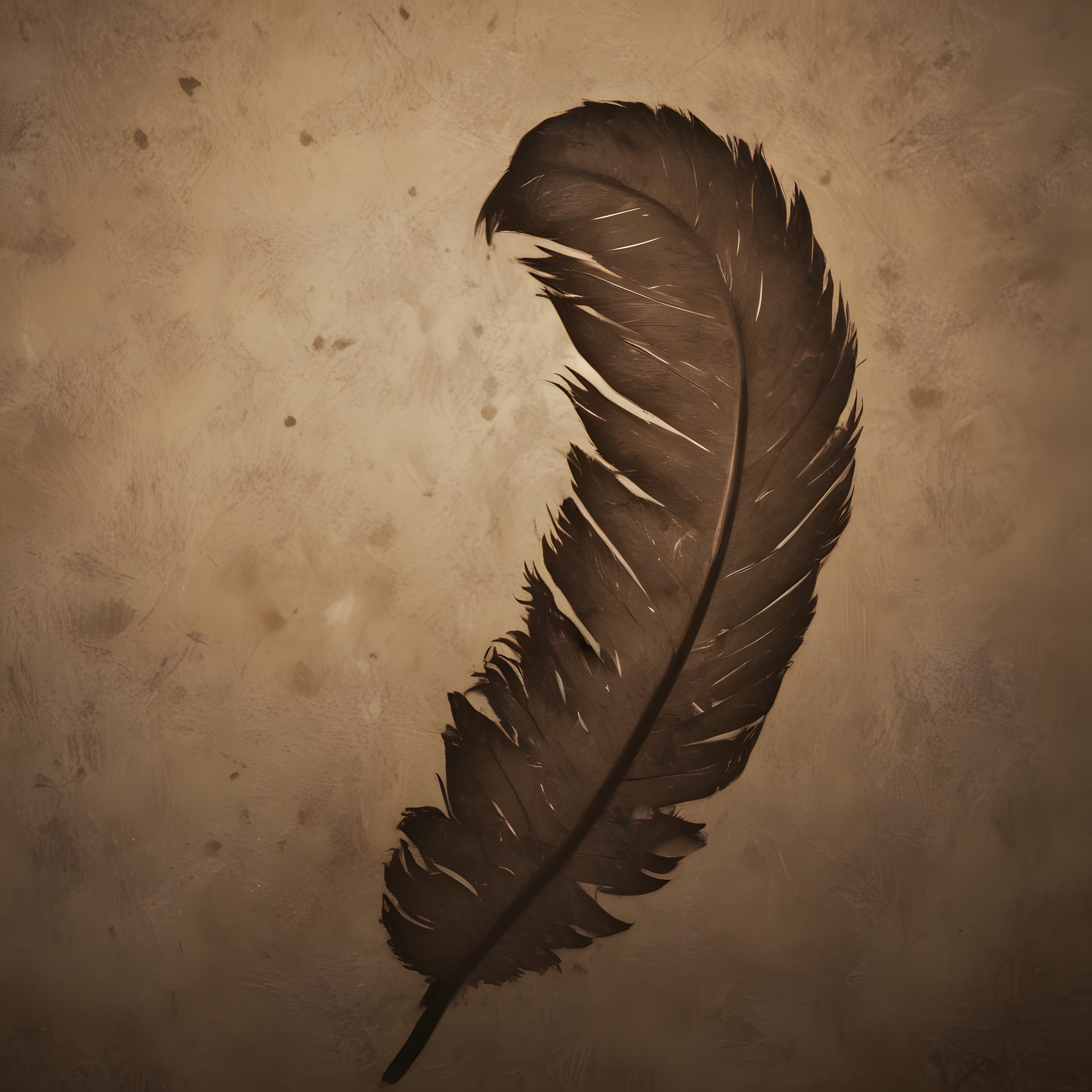 Eski Kağıt Arka Planda Nostaljik Sepia Tonlarında Sanatsal Kuş Tüyü Tasarımı