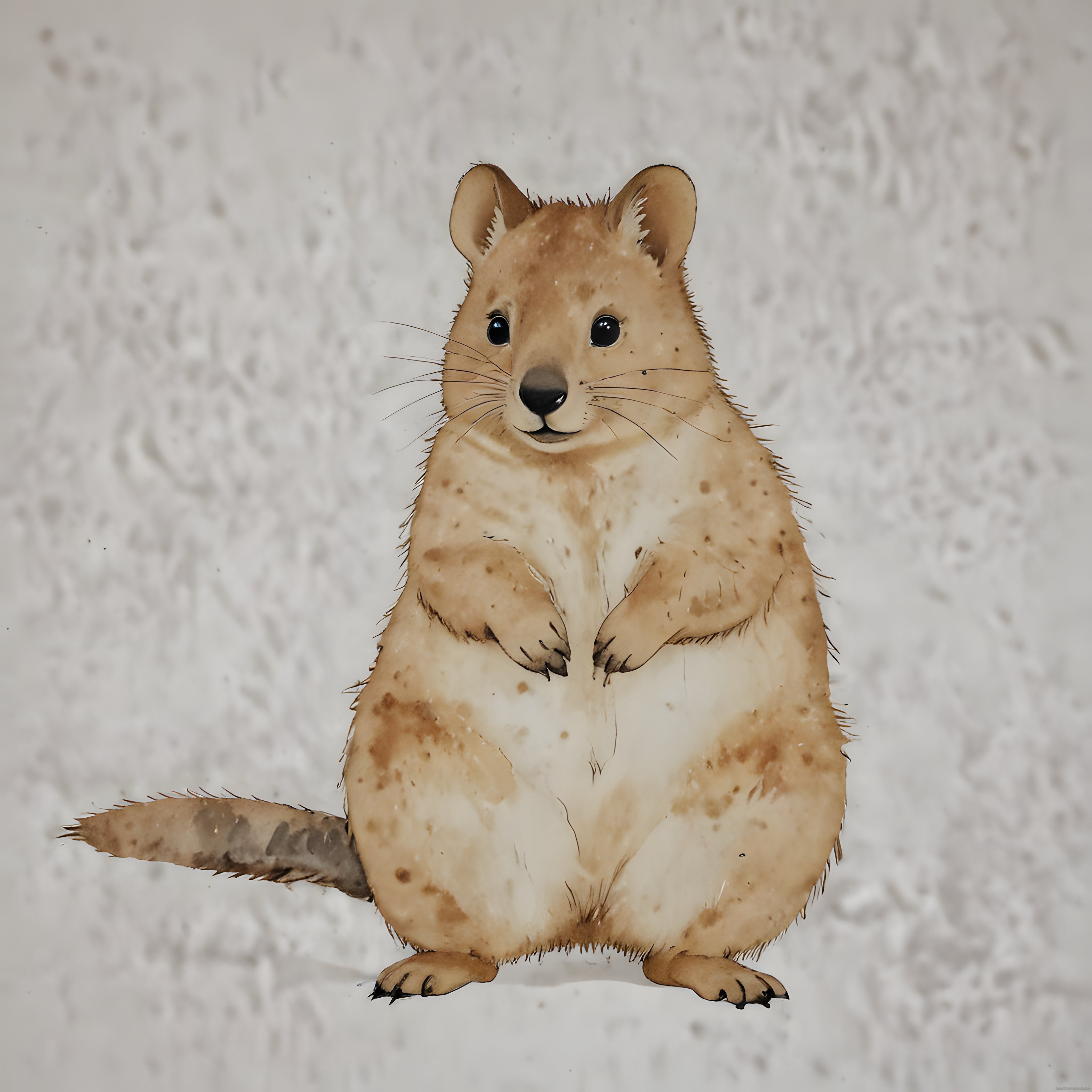 Eski Kağıt Dokusunda Sevimli Quokka Suluboya Çizimi ve Doğal Mürekkep Detayları