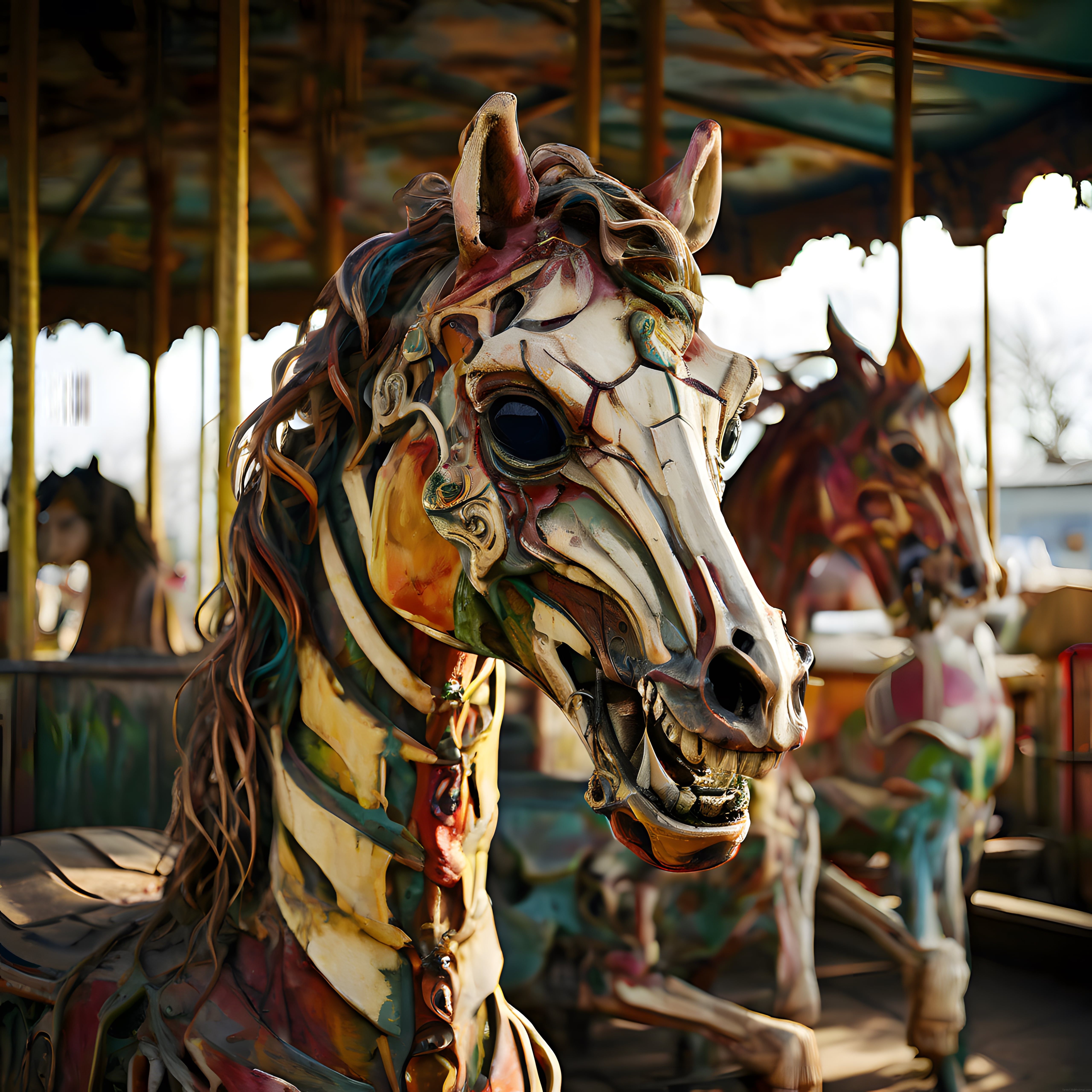 Eski Lunaparkta Boyası Dökülmüş Nostaljik Atlıkarınca Atı Detayı