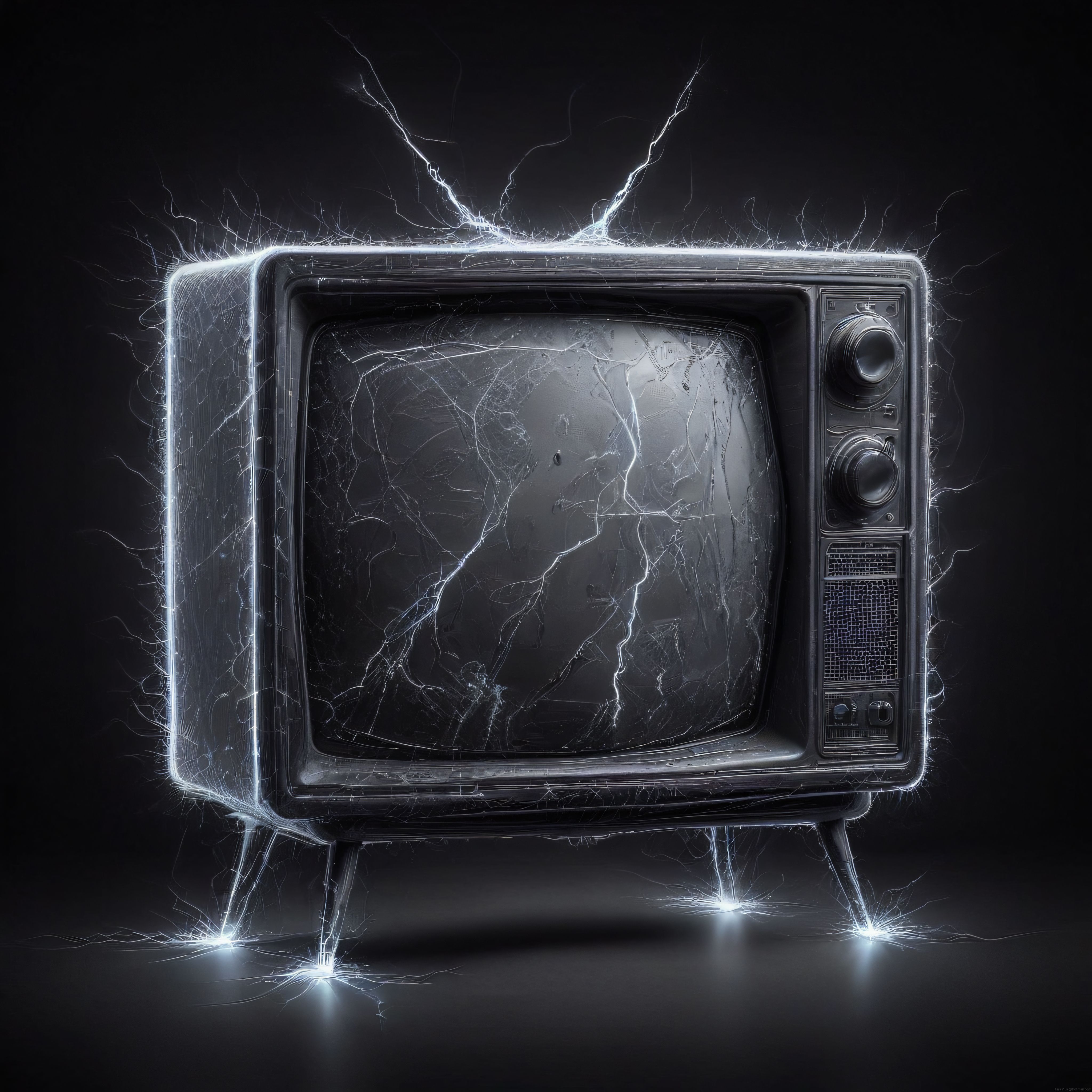 Eski Tüplü Televizyonda Elektrik Çıkışı: Karanlık Dijital Sanat Tasarımı