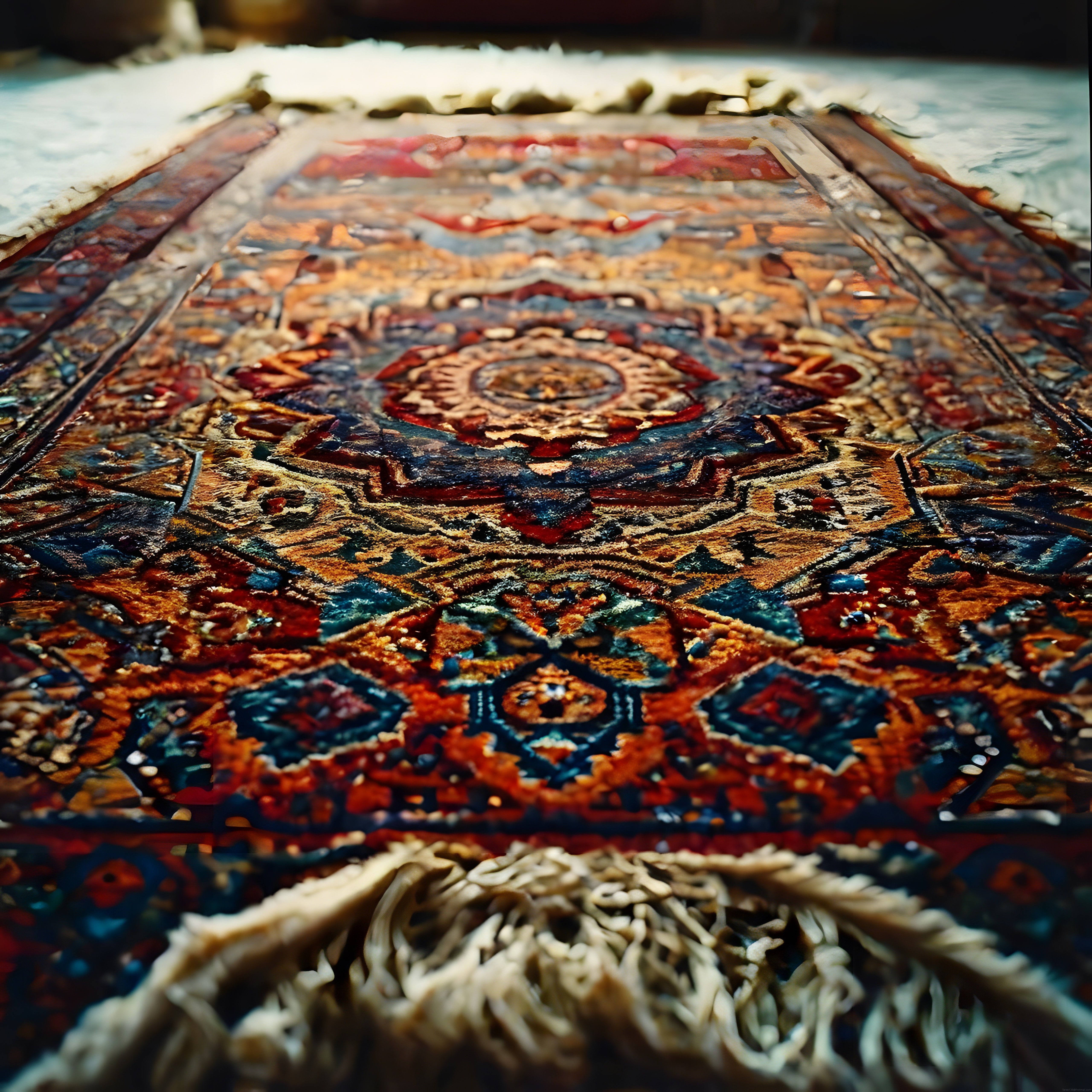 Eski Yıpranmış Dokuması ve Renkli Desenleriyle Geleneksel Kilim Detayı